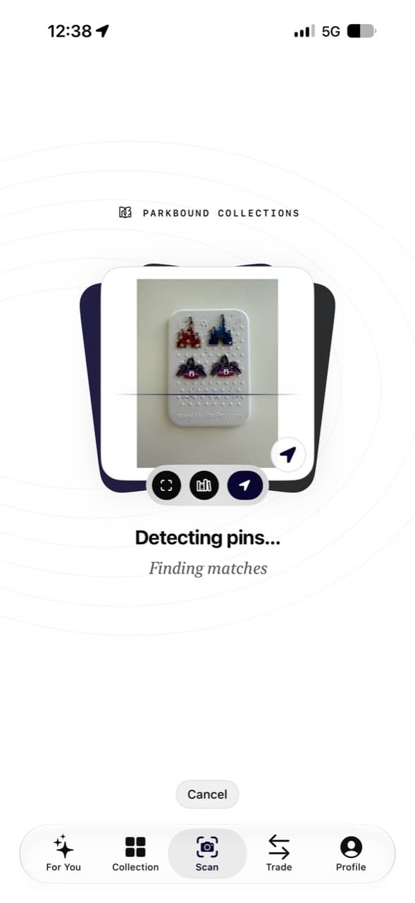 ParkBound Collections AI scan detecting pins