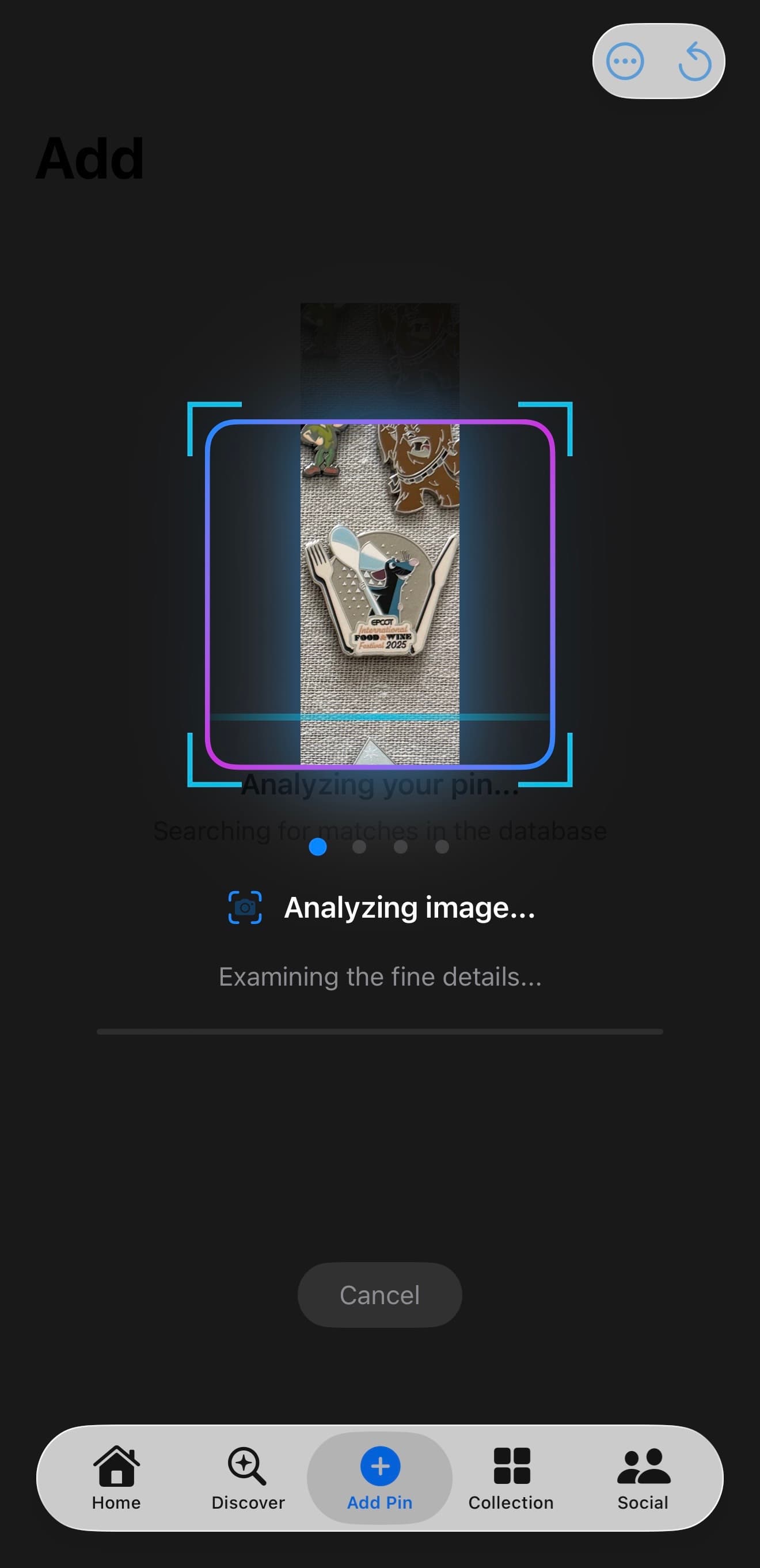 ParkBound Collections photo identification screen