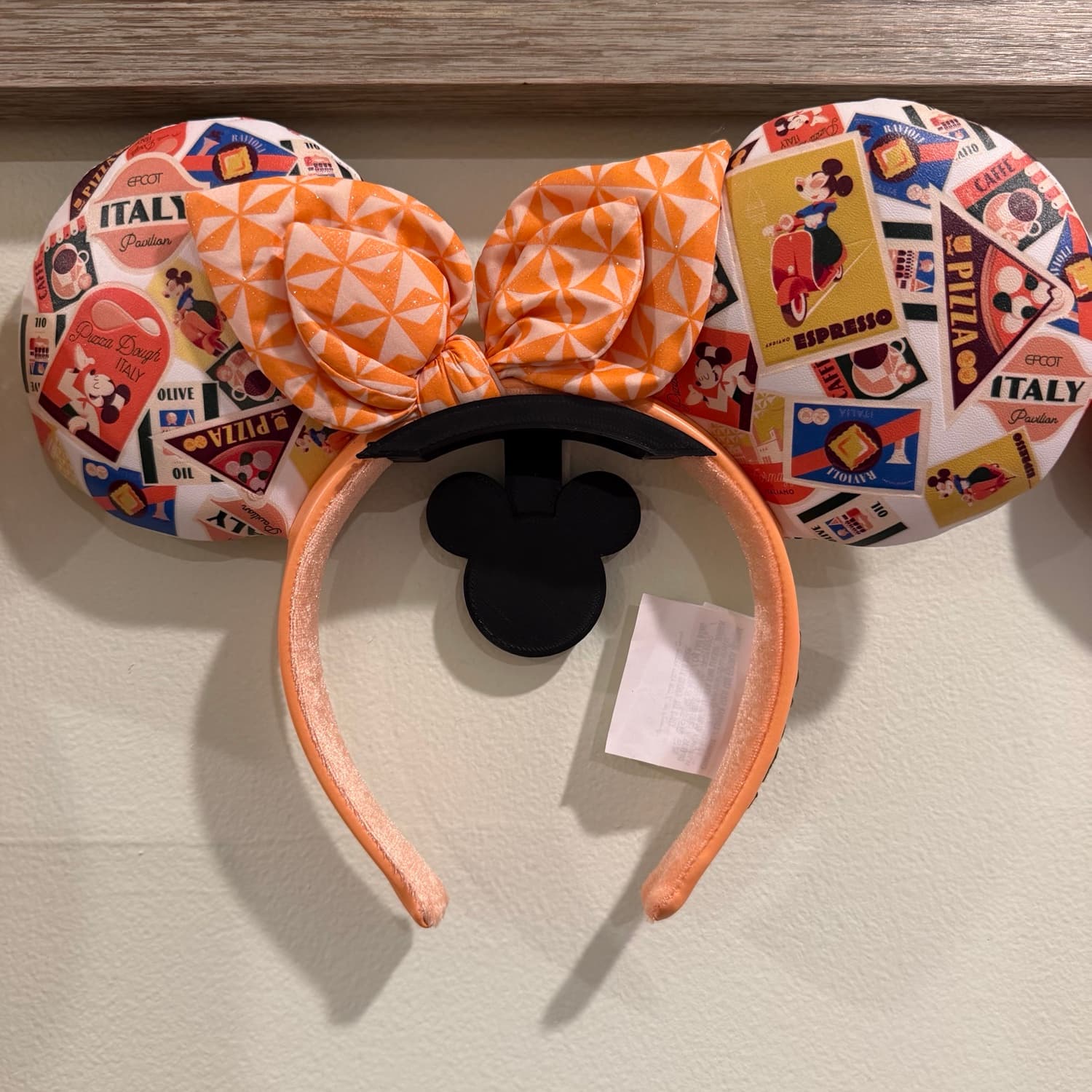 Peach and White “ITALY” Minnie Mouse Ear Headband front