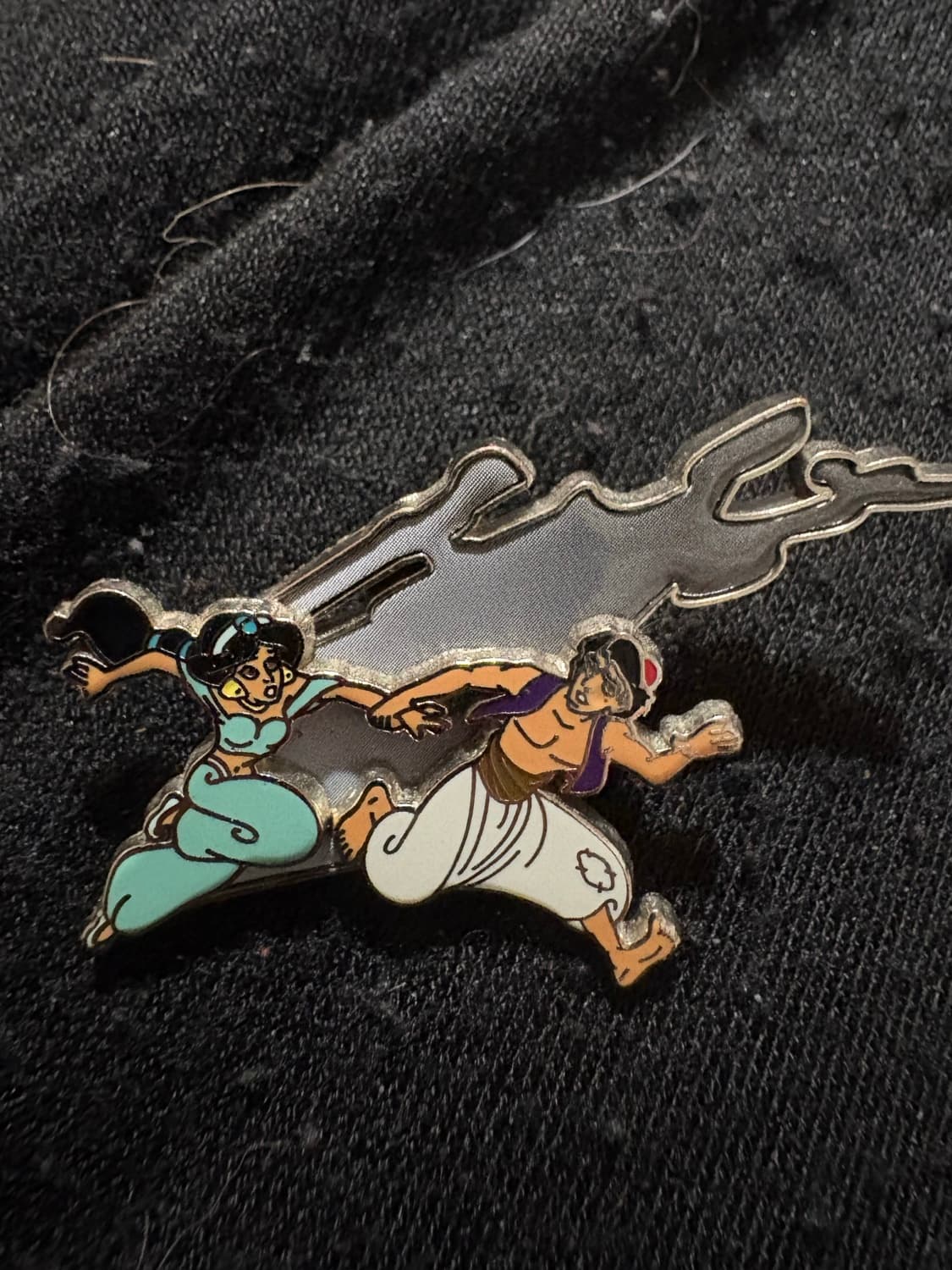 Jasmine and Aladdin Running from Jafar's Shadow