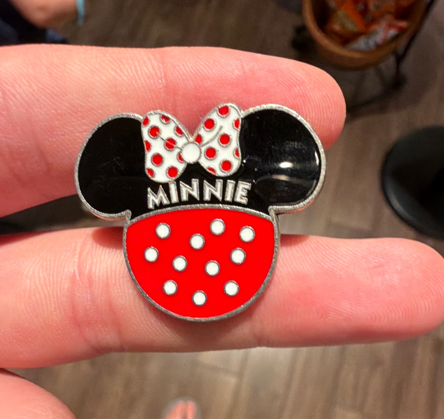 Minnie Mouse Head with Name on Ears and Polka Dot Dress Pin