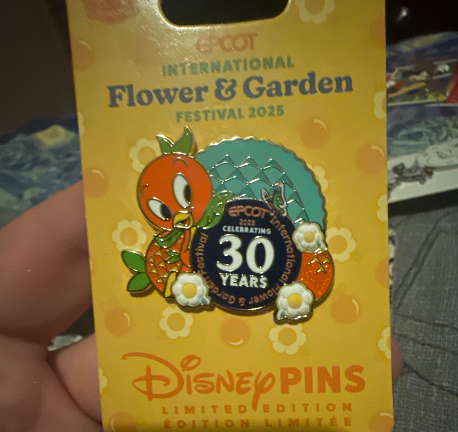 Orange Bird Spaceship Earth 30 Years Epcot Flower & Garden Festival 2023 Pin front