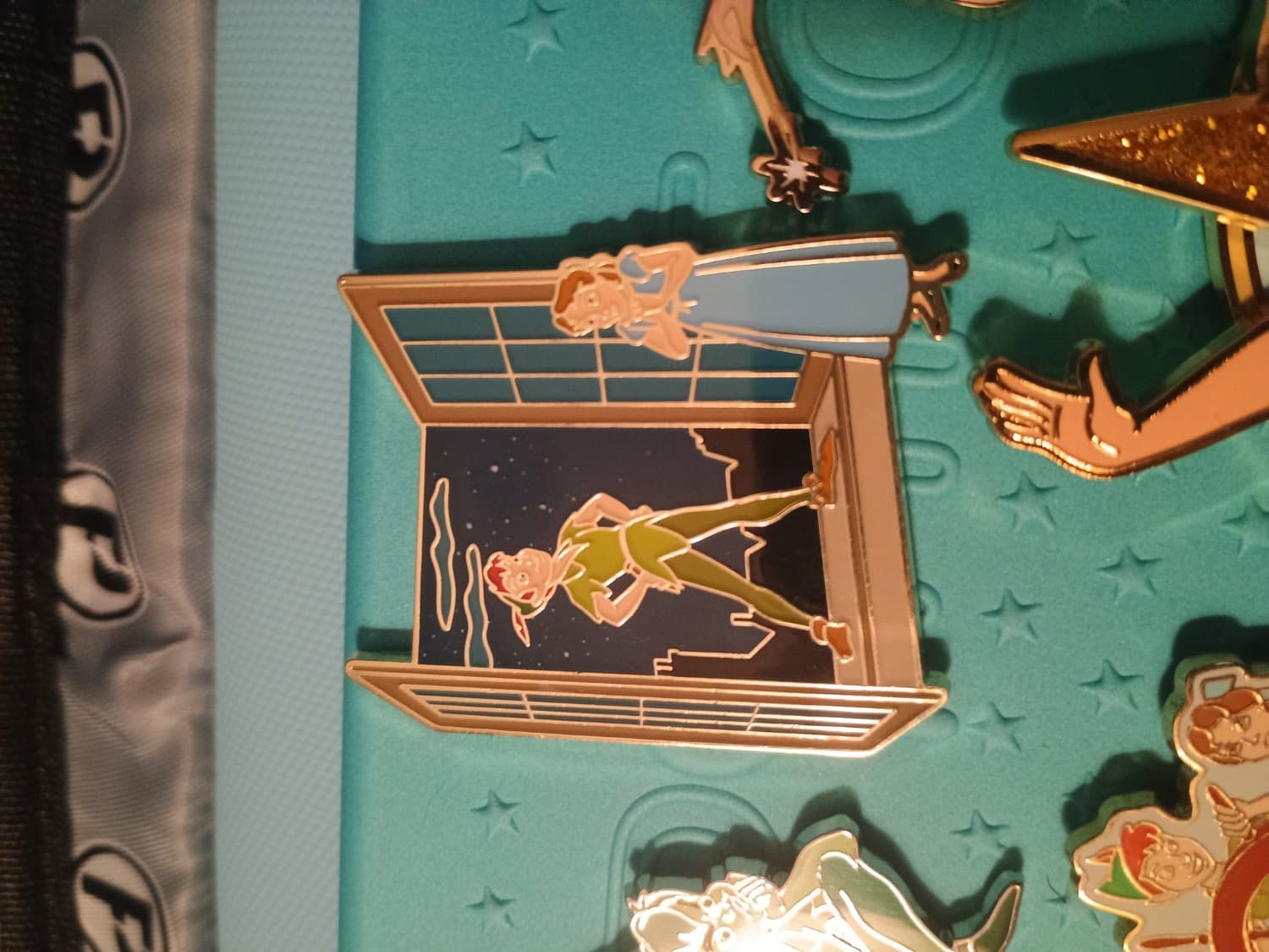 Peter Pan & Wendy Standing in Open Window Skyline front