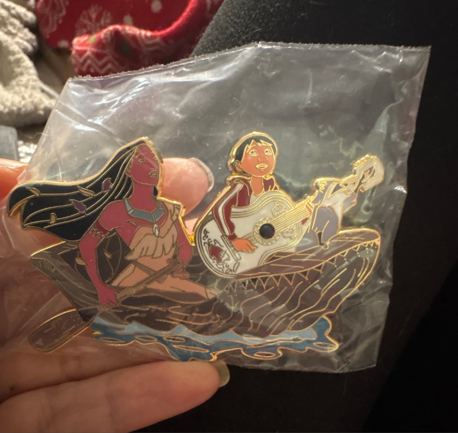 Pocahontas, Meeko & Miguel from Coco in Canoe JUMBO FANTASY PIN GUITAR