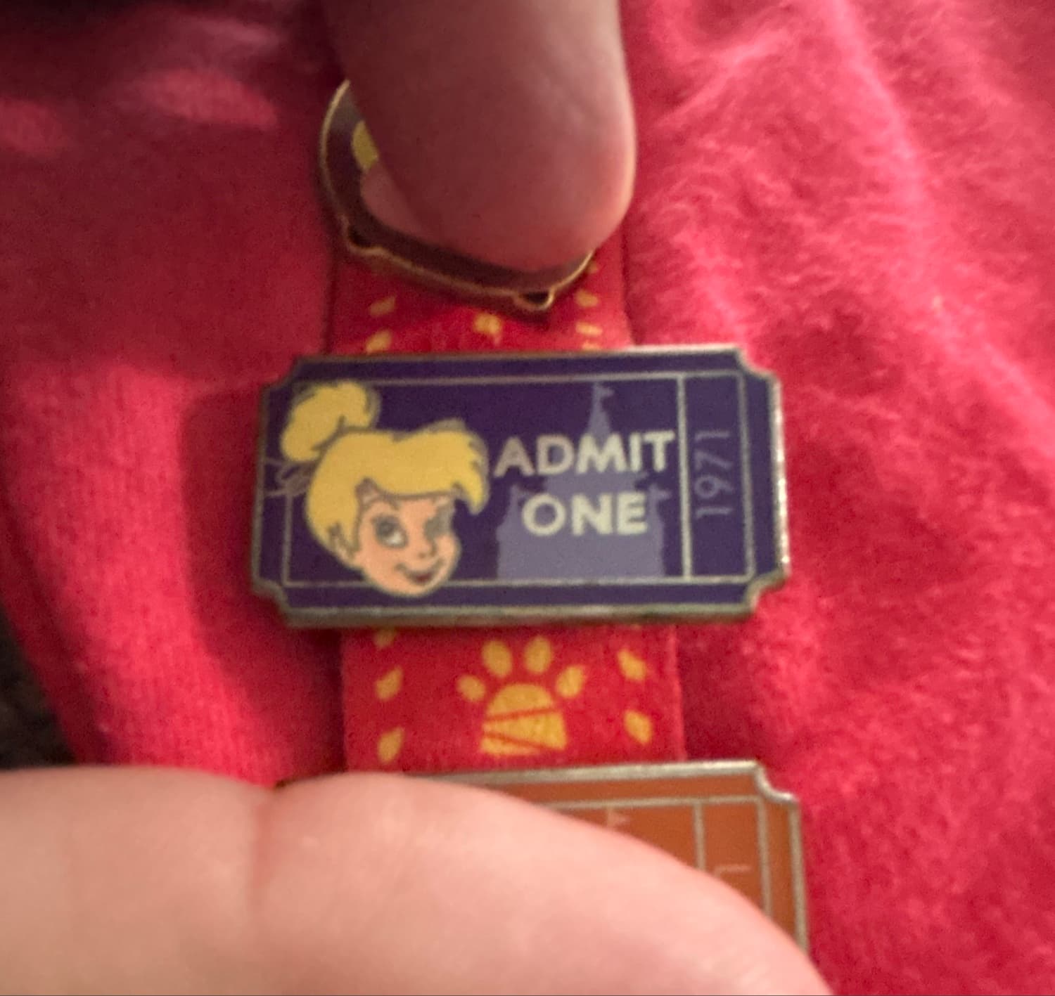 Tinker Bell Admit One 1971 Ticket Pin front