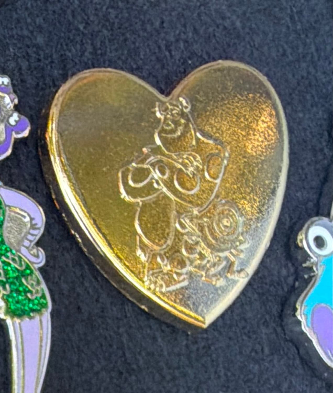 Disney Pixar Monsters Inc Sulley Mike Heart Gold Tone Souvenir Pin