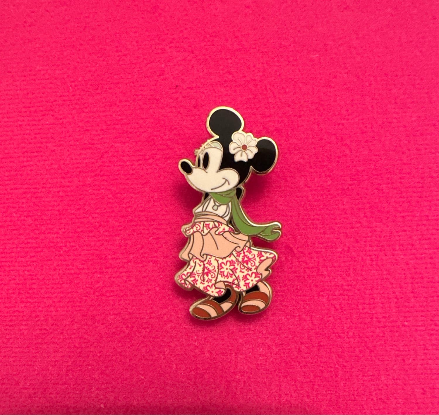 Authentic Disney Minnie Mouse Boho-Chic Pink Flower Dress Pin