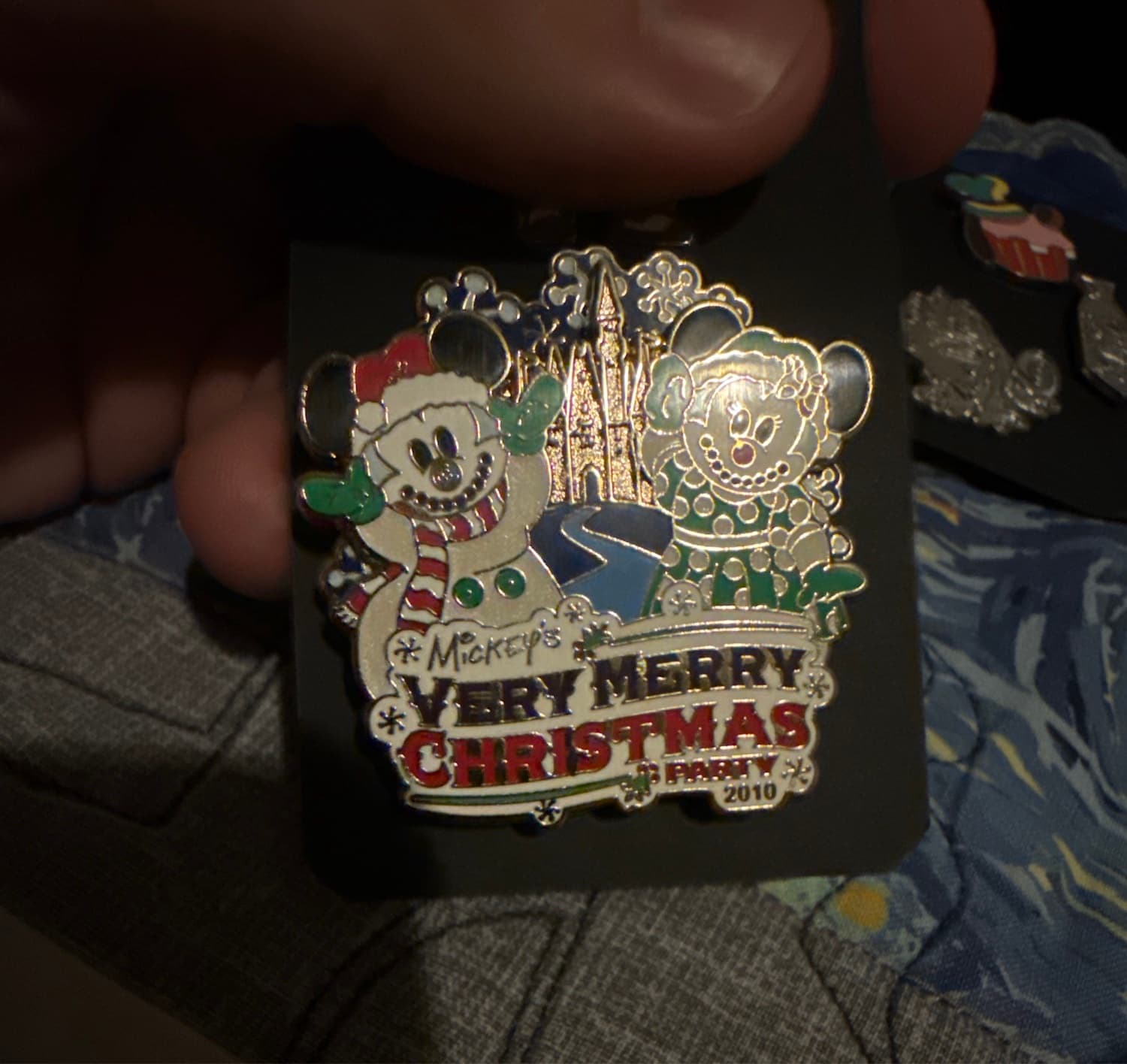 Mickey's Very Merry Christmas Party 2010 Logo Pin with Mickey & Minnie Snowmen front