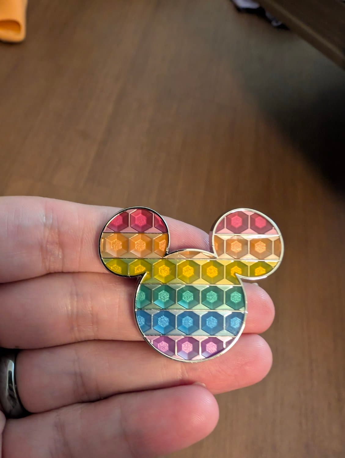 Disney Pride Mickey Mouse Icon Jeweled Rainbow Pin front