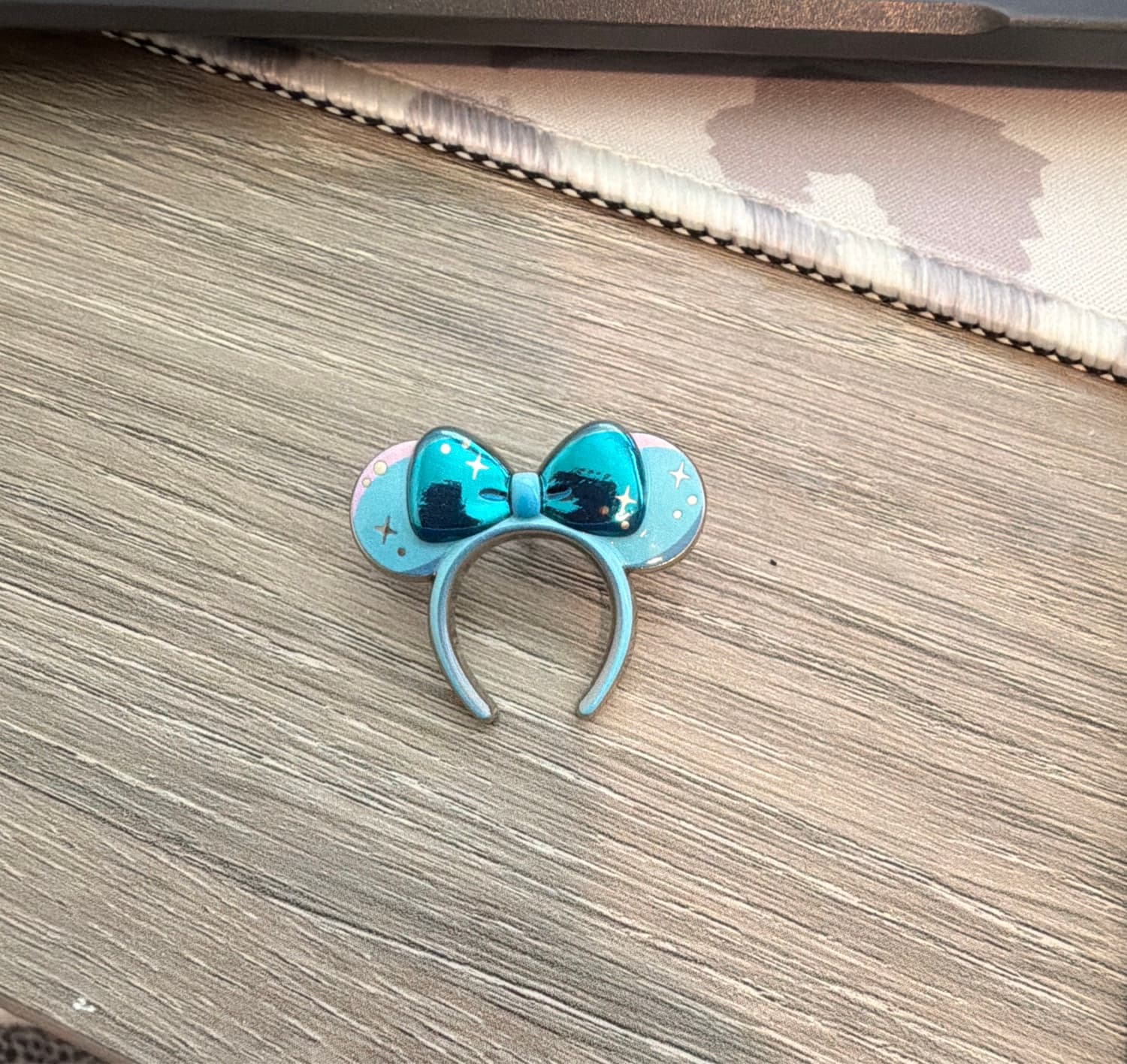 Minnie Mouse Ears Headband - Light Blue with Teal Metallic Bow and Stars