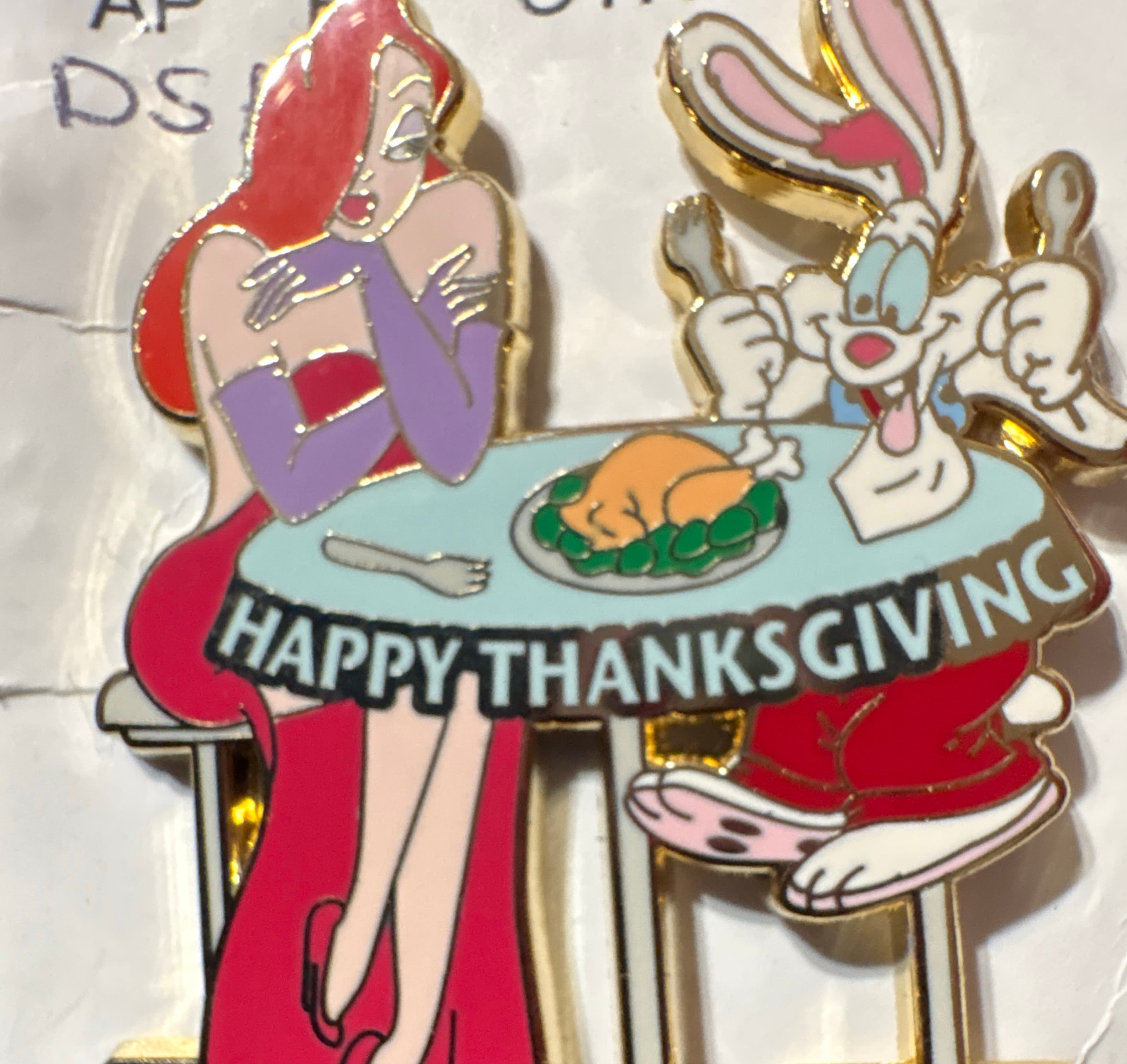 Jessica and Roger Rabbit Happy Thanksgiving Pin