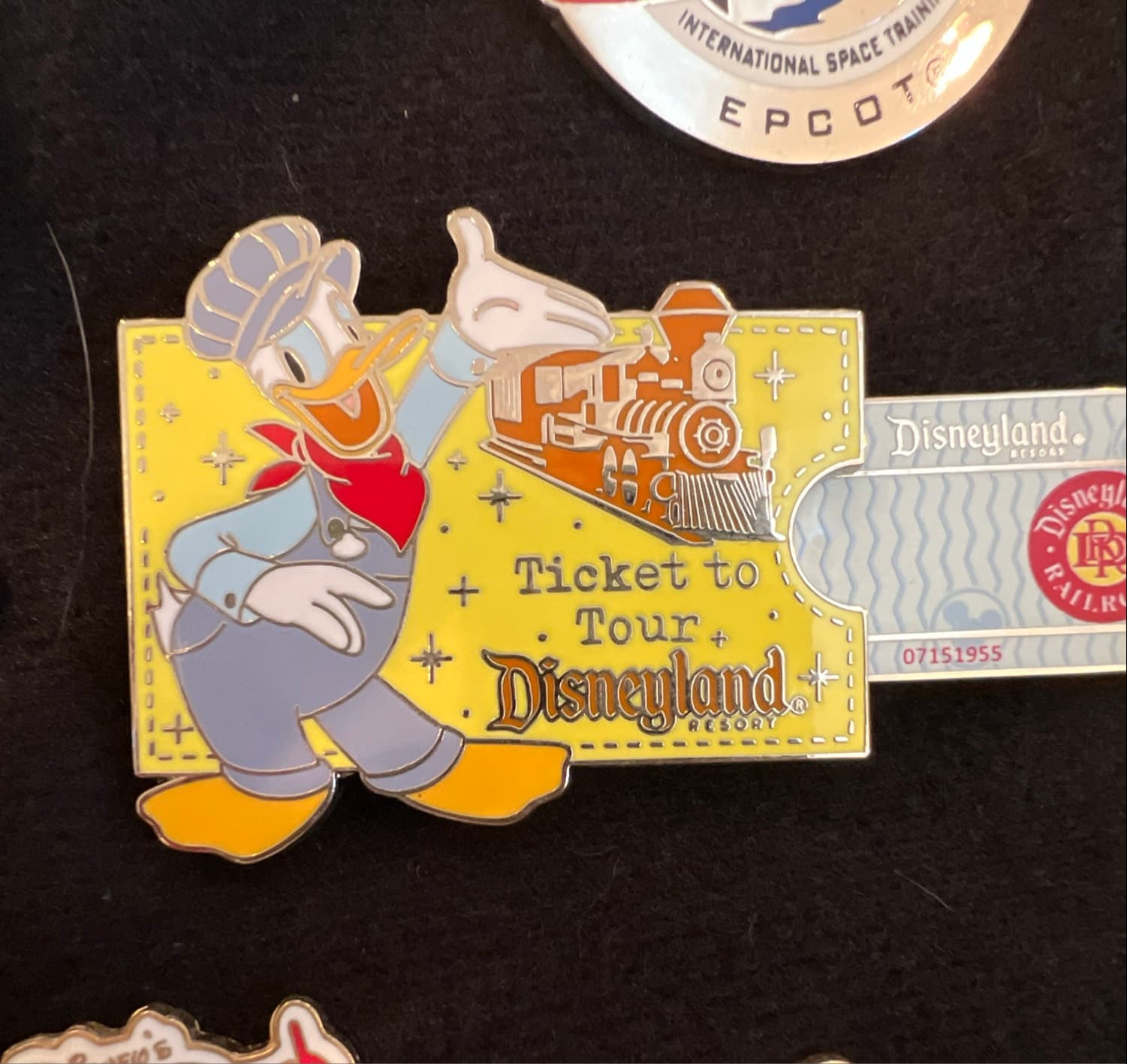 Donald Duck Railroad Conductor Ticket to Tour Disneyland Pin front