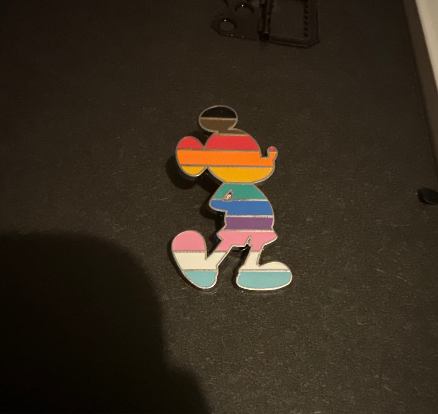 Mickey Mouse Silhouette Rainbow Striped Pin front