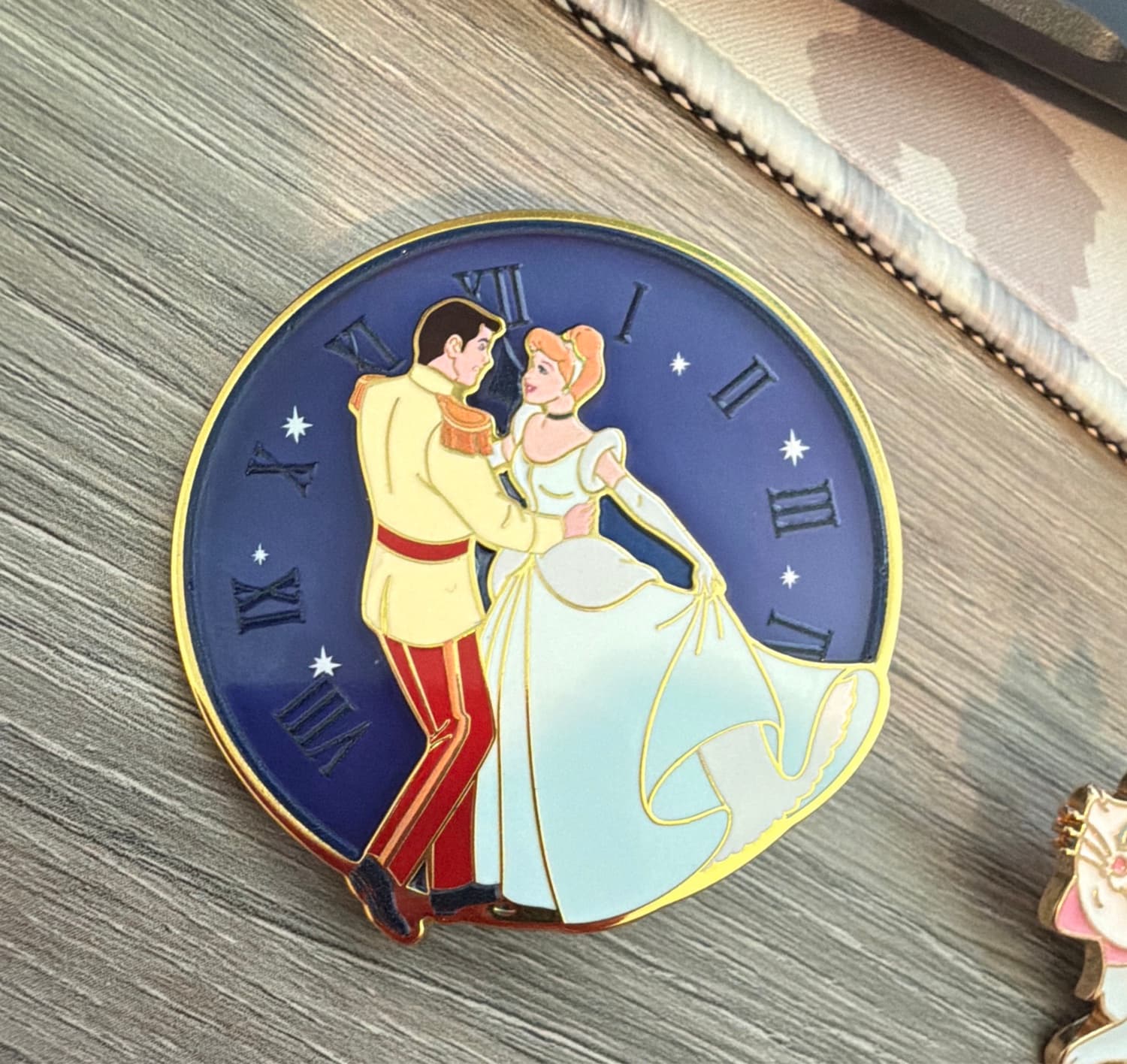 Cinderella & Prince Charming Clock Layered Enamel Pin front