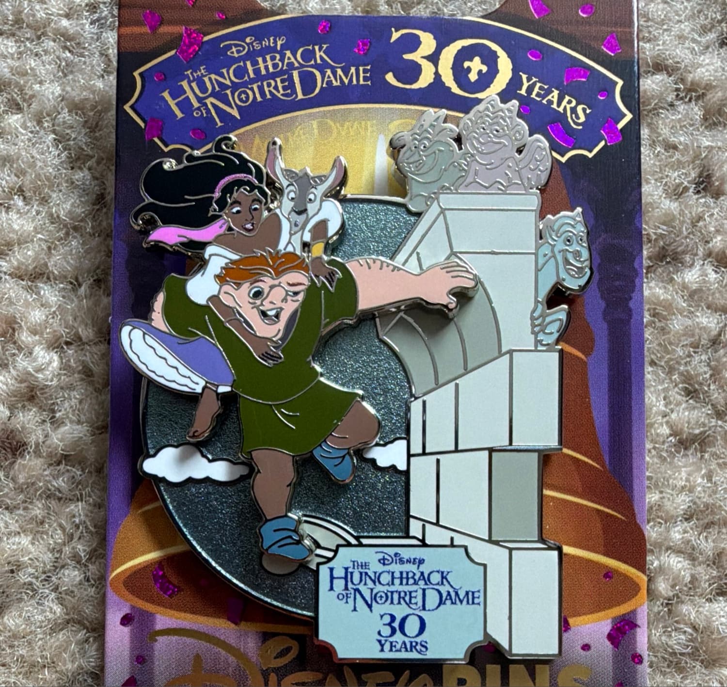 Quasimodo, Esmeralda, Djali, and Gargoyles - The Hunchback of Notre Dame 30th Anniversary Mystery Pin Set
