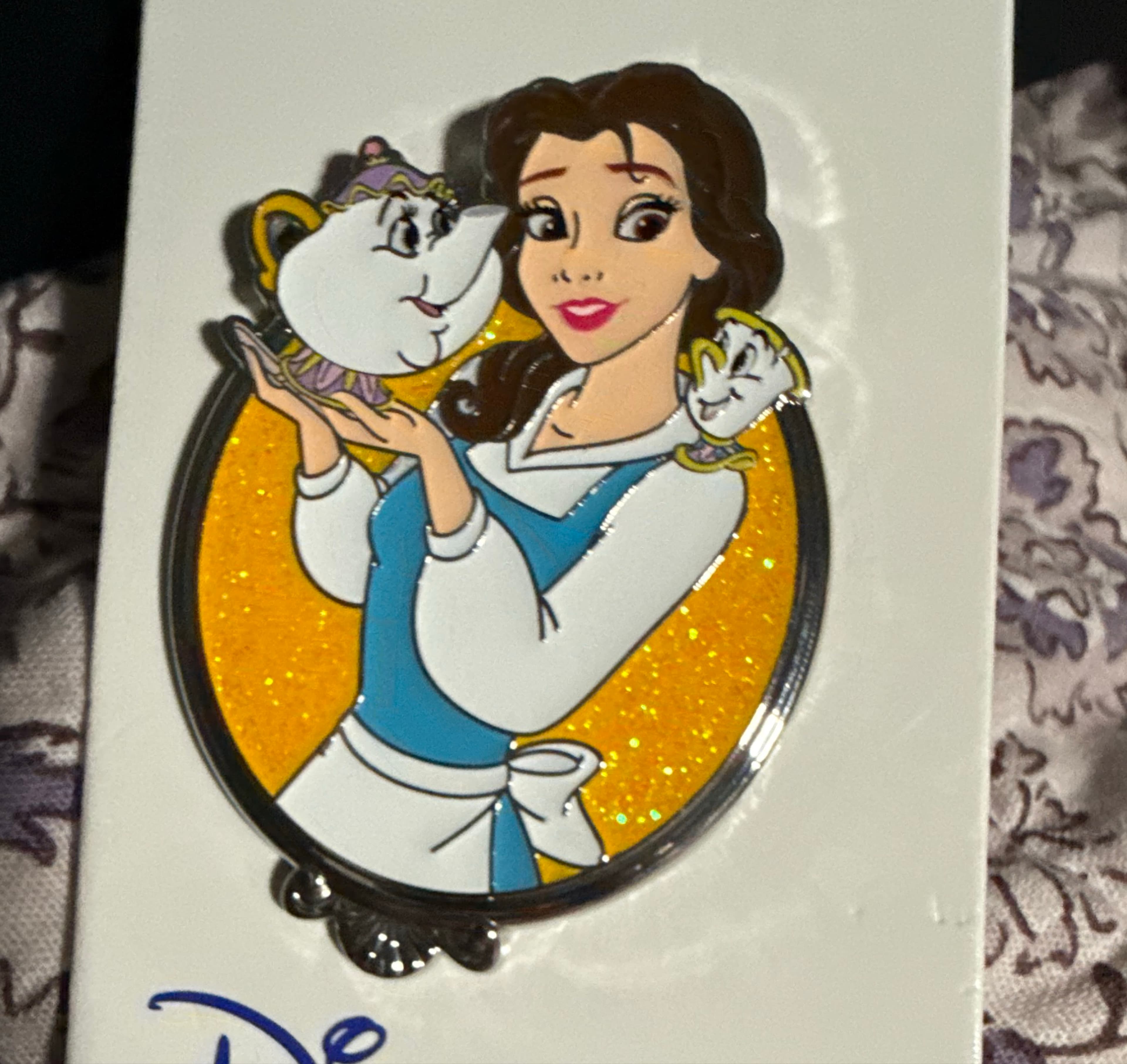 Belle with Mrs. Potts and Chip - Princess Spotlight Glitter Portrait