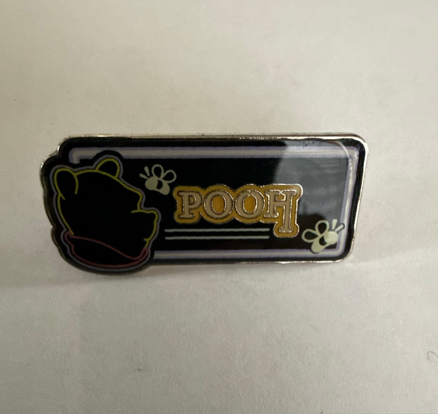 Winnie the Pooh Black Neon Name Plate Sign Pin front