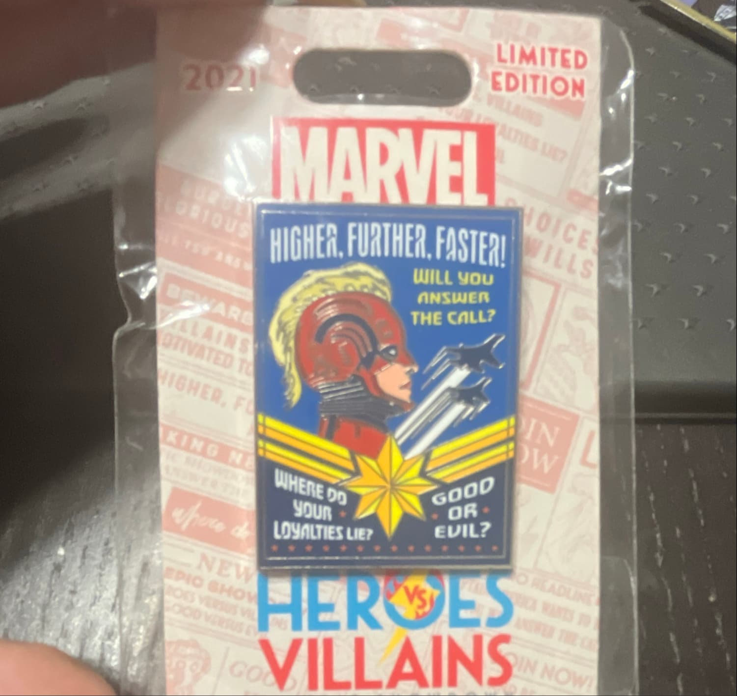 Captain Marvel 'Higher, Further, Faster!' Recruitment Poster Heroes vs Villains Pin front