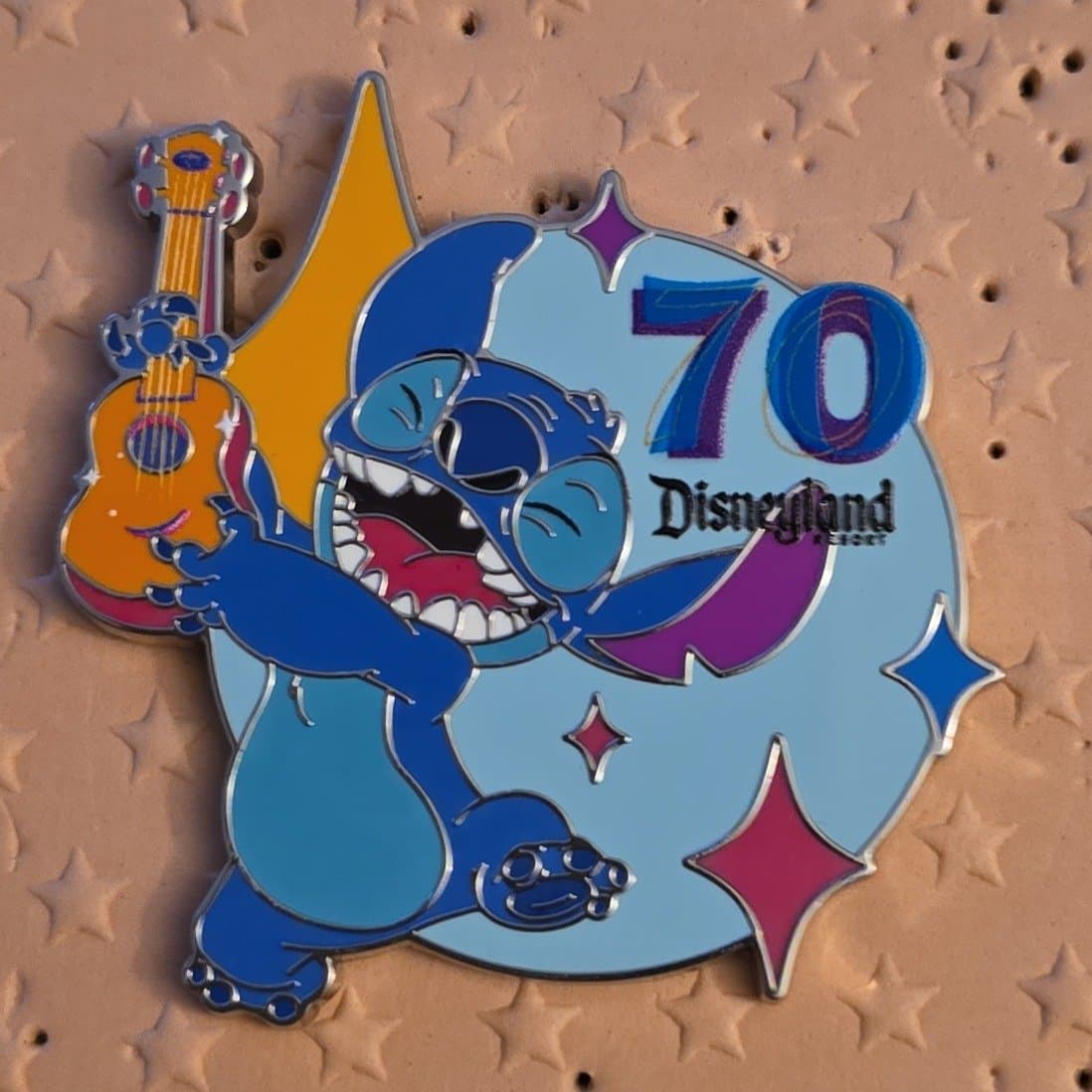 Stitch Playing Ukulele - Disneyland 70th Anniversary Pin front
