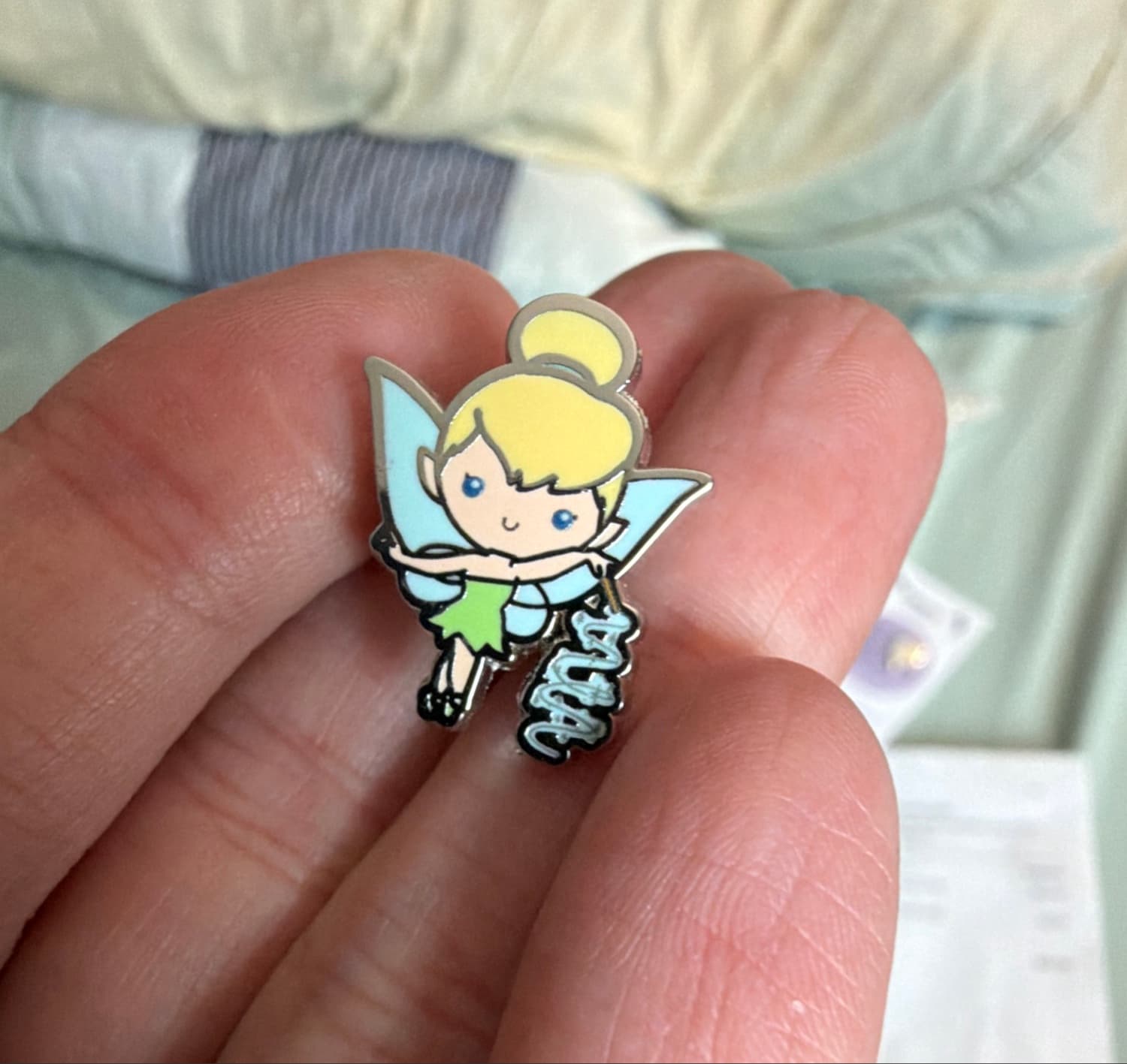 Tinker Bell Tink Decorative Light Blue Lattice Swirl Trading Pin