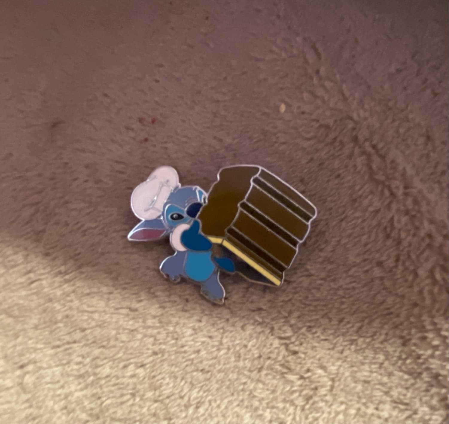 Stitch as a Chef with Hat Carrying Slice of Chocolate Cake