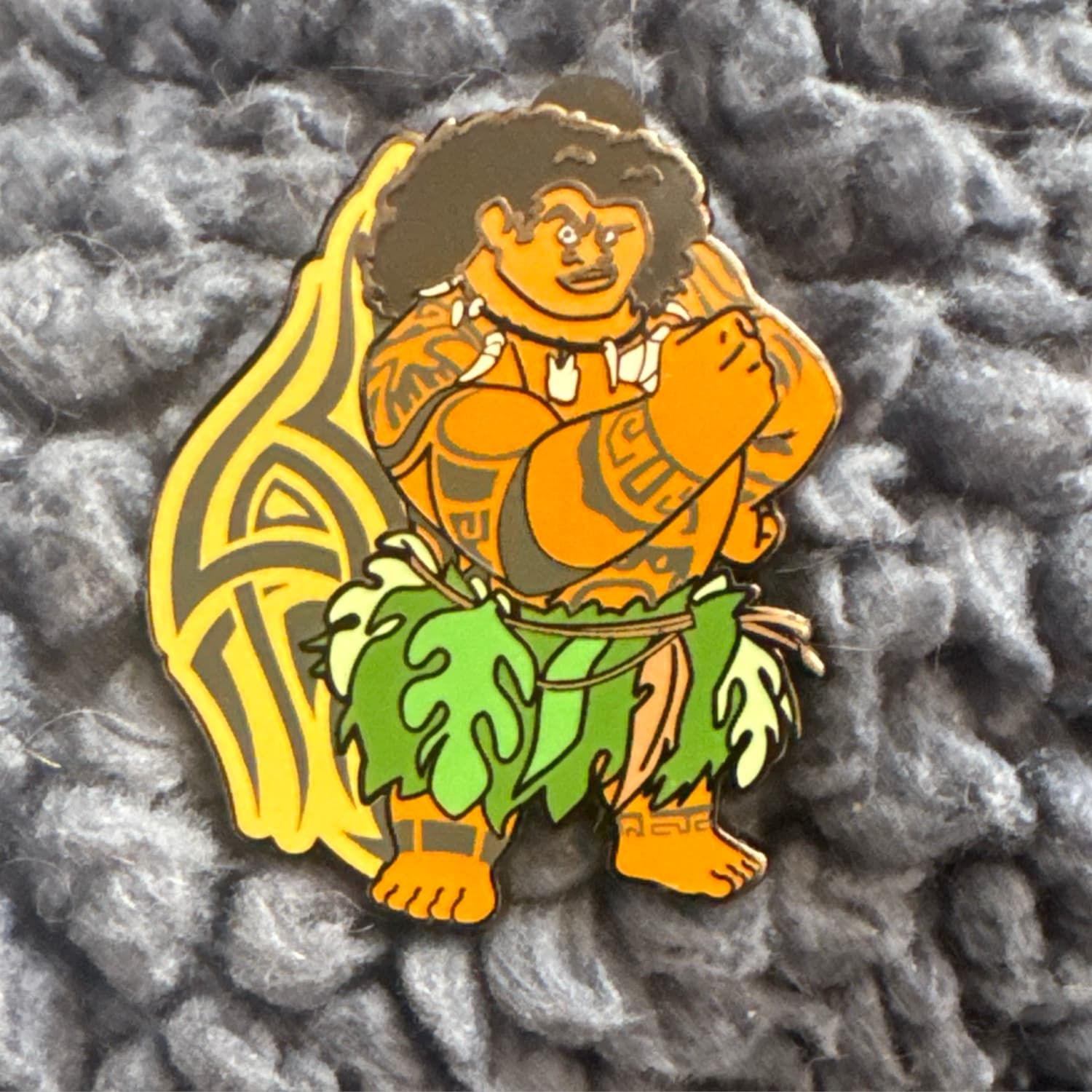 Maui Flexing with Yellow Tribal Background Pin - Moana
