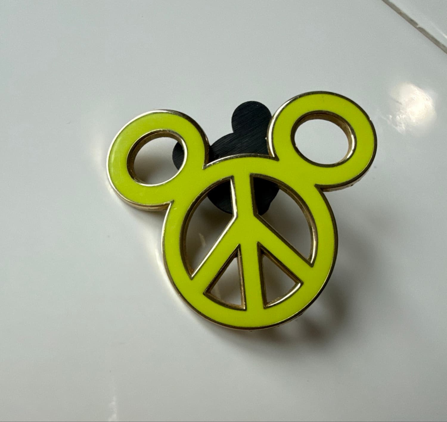Neon Green Peace Sign Mickey Mouse Head Icon Pin