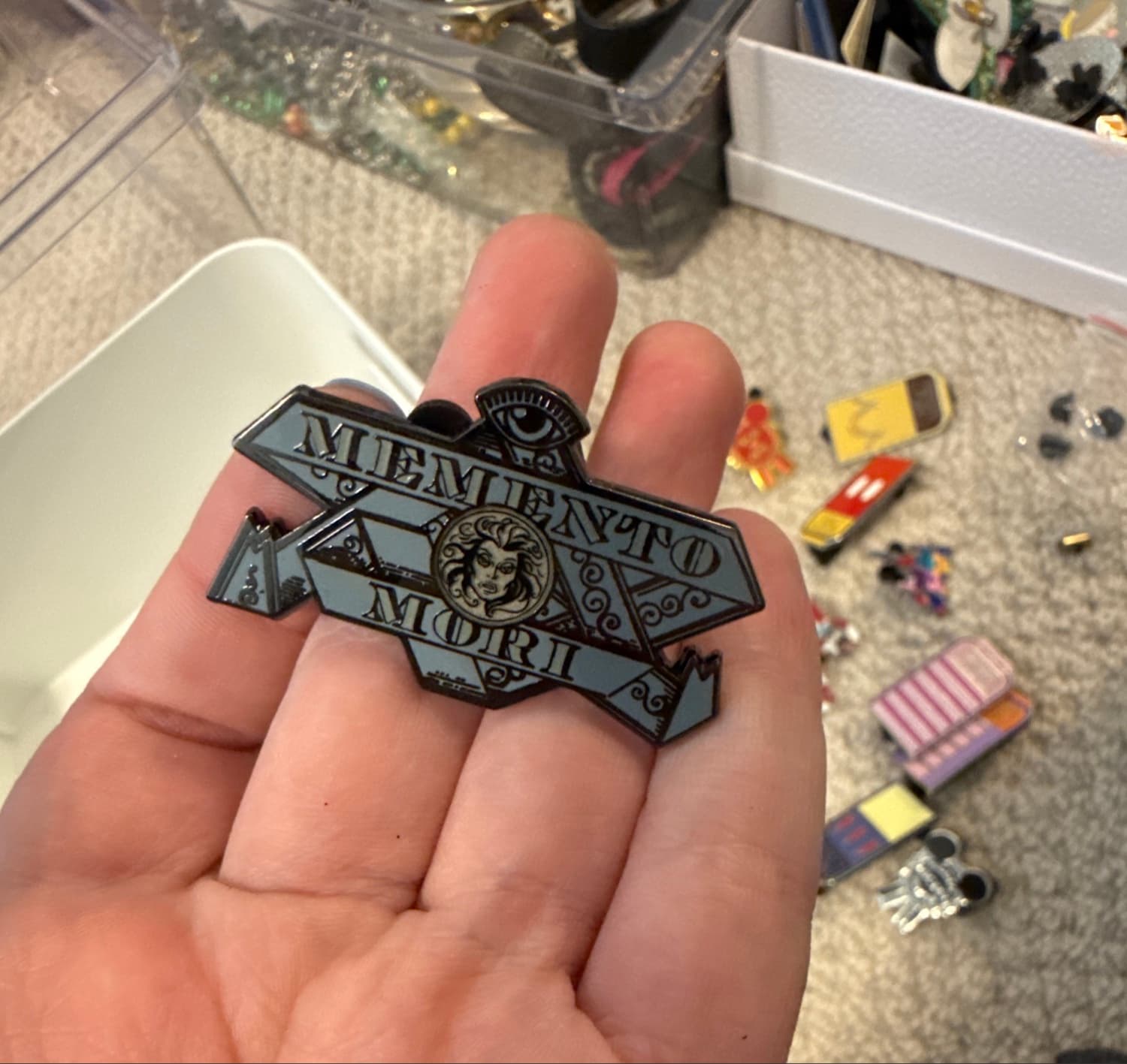 Haunted Mansion Memento Mori Madame Leota Banner Pin front