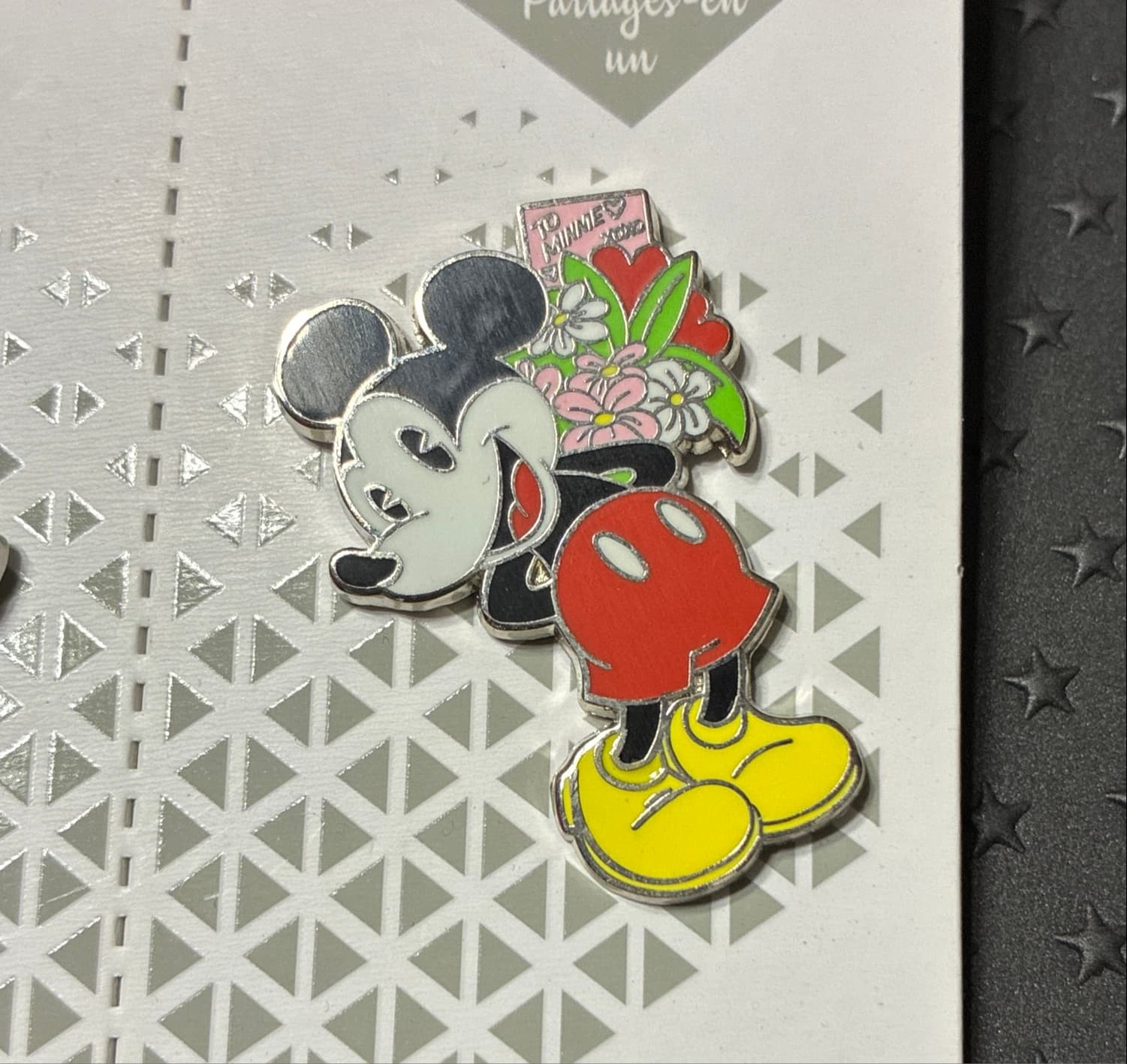 Mickey Mouse and Minnie Mouse Pin Set - Mickey Holding Flowers Behind Back ONLY front