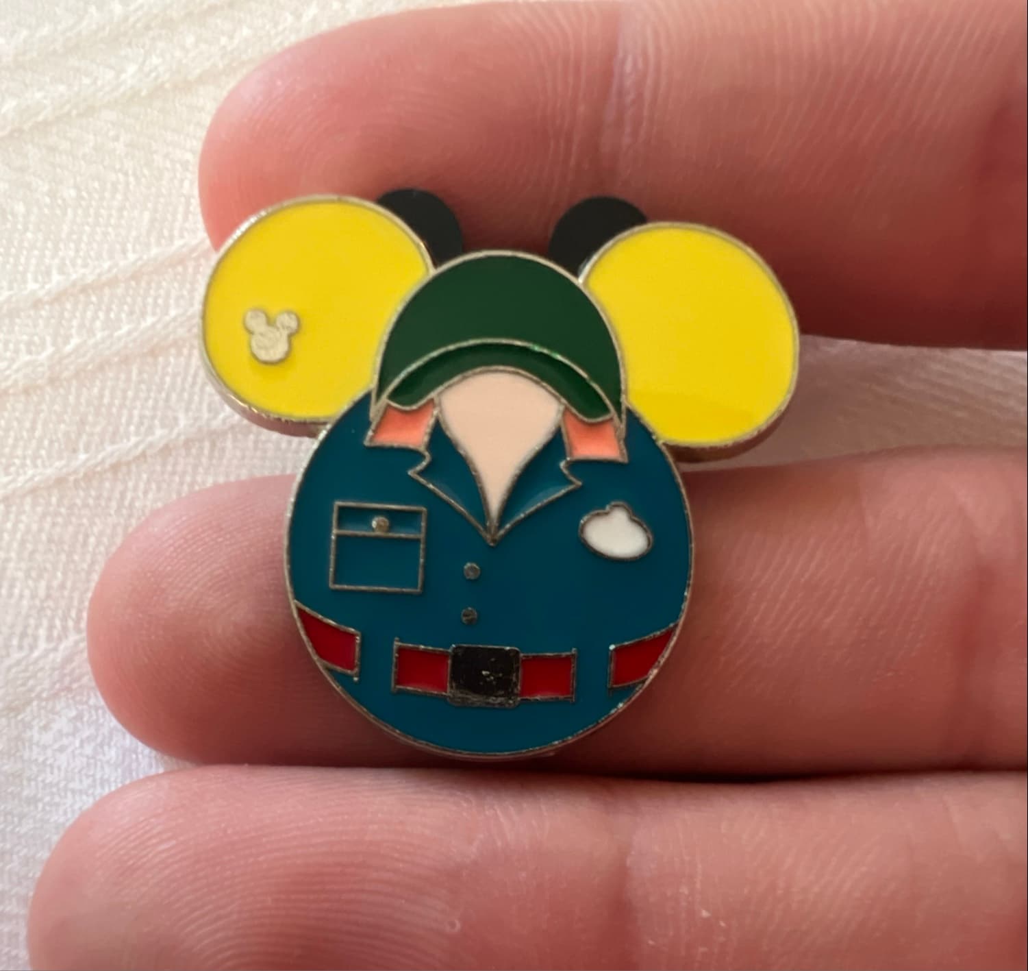 Hidden Mickey Cast Member Costumes - Green Hat Blue Shirt - muppet vision 3D cast member uniform front