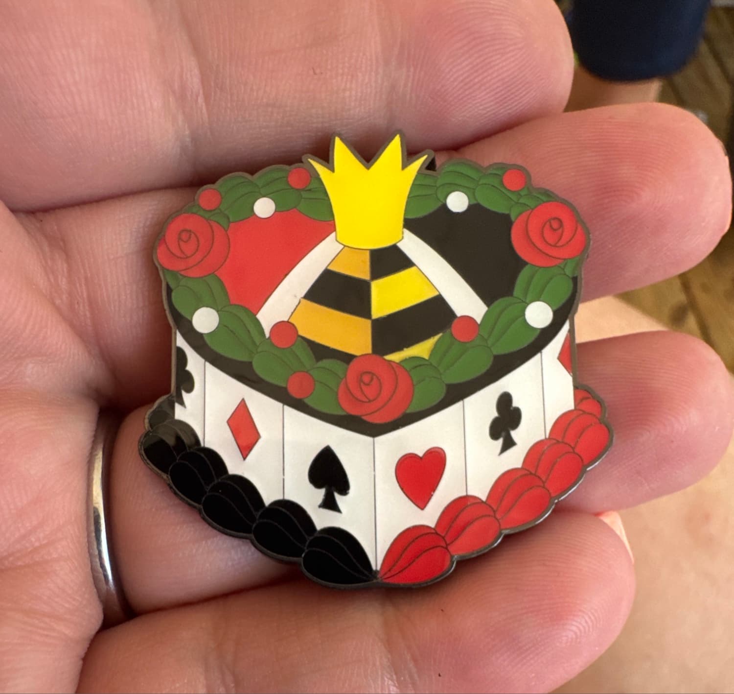 Queen of Hearts Playing Cards - Alice in Wonderland Series Pin front