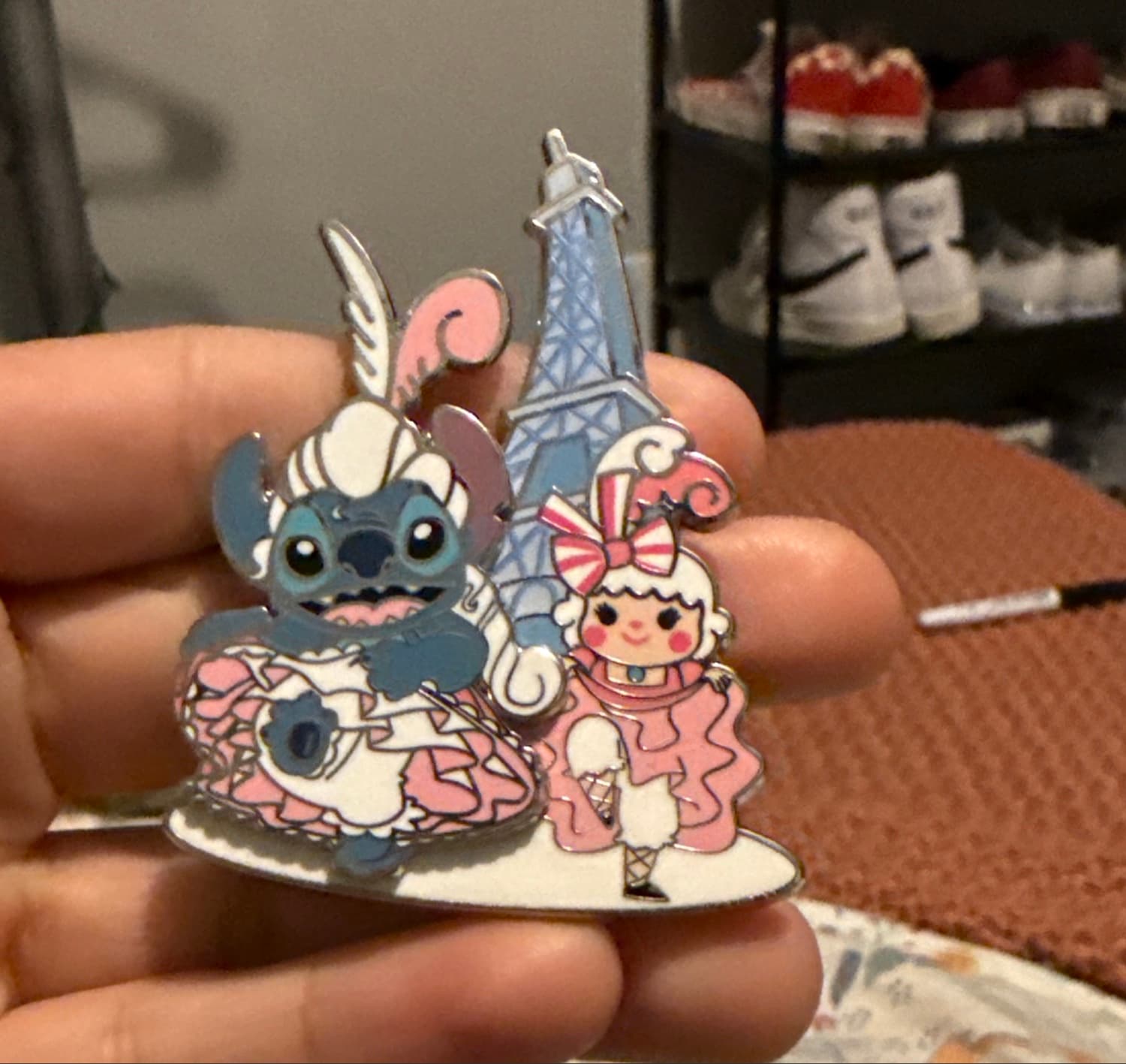 Disneyland Paris Stitch & Girl Can-Can 'It's a Small World' Pin with Eiffel Tower front