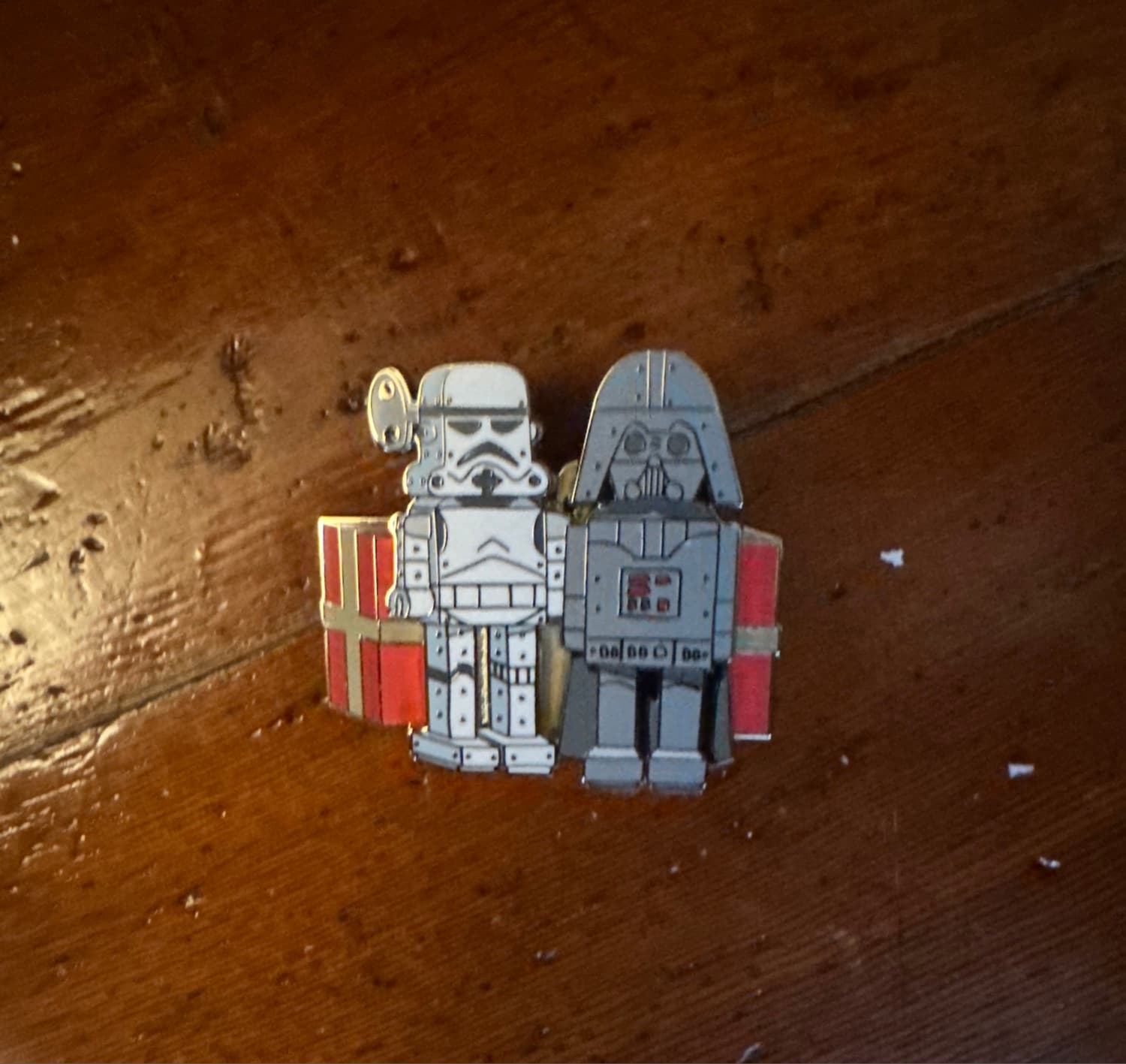 Disney Parks Star Wars Darth Vader and Stormtrooper Wind Up Toy Holiday Pin front