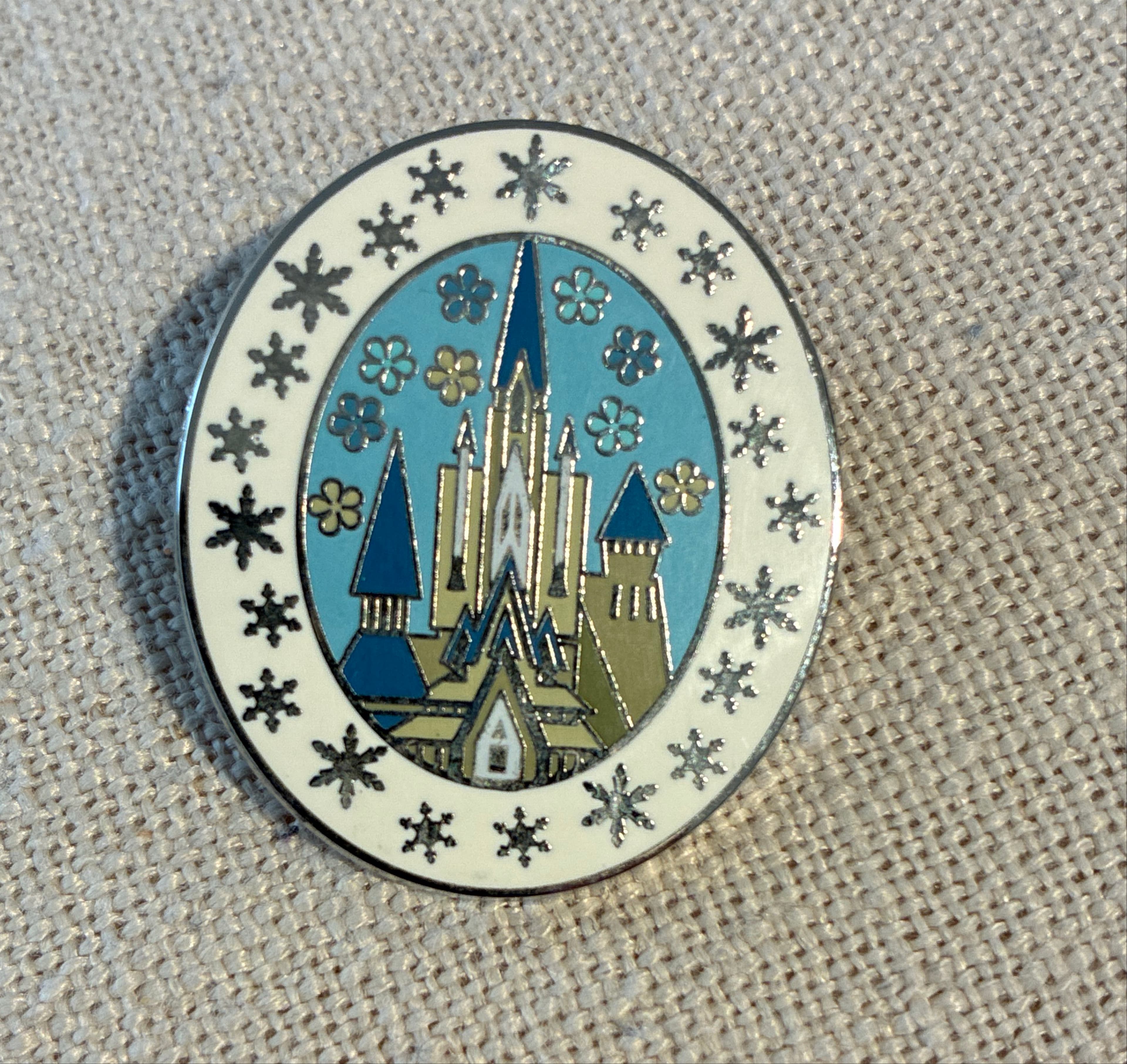 Cinderella Castle with Snowflakes and Flowers Pin front