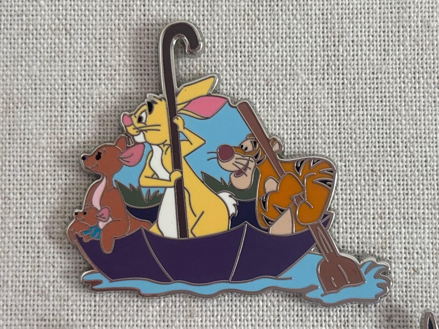 Christopher Robin & Friends Rainy Day Pin Set - Kanga, Roo, Tigger & Rabbit in Umbrella ONLY front
