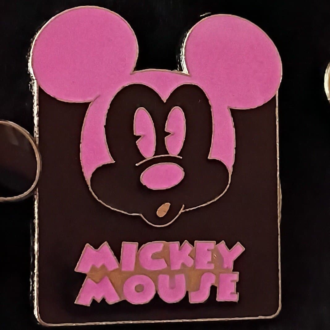 Mickey Mouse Pink and Black Head with Text Pin