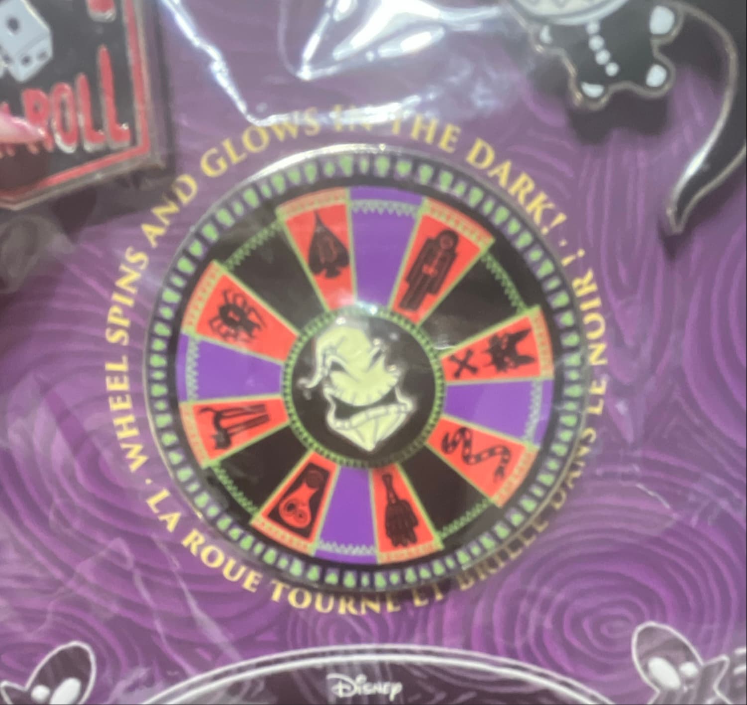Oogie Boogie Wheel of Fortune Spinner Glow-in-the-Dark Pin front