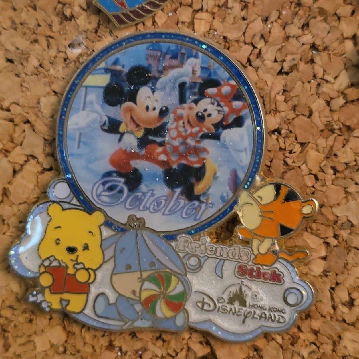 Mickey & Minnie Ice Skating with Pooh & Friends (October) - Hong Kong Disneyland Monthly Pin