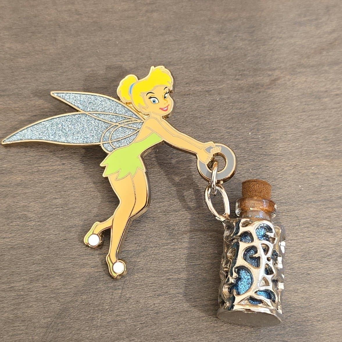 Tinker Bell with Pixie Dust Vial Dangle Pin front