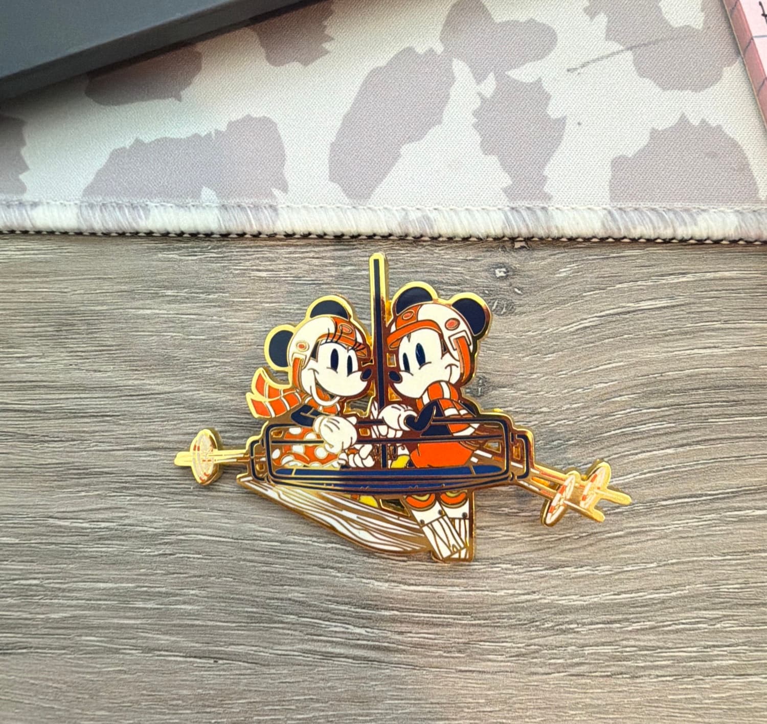 Mickey & Minnie Mouse on Chairlift Skiing Adventure Pin