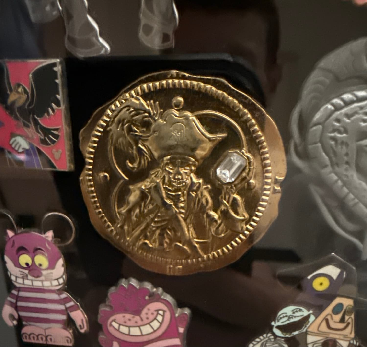 Pirates of the Caribbean Gold Coin Skeleton with Crystal Gem Hat Pin front