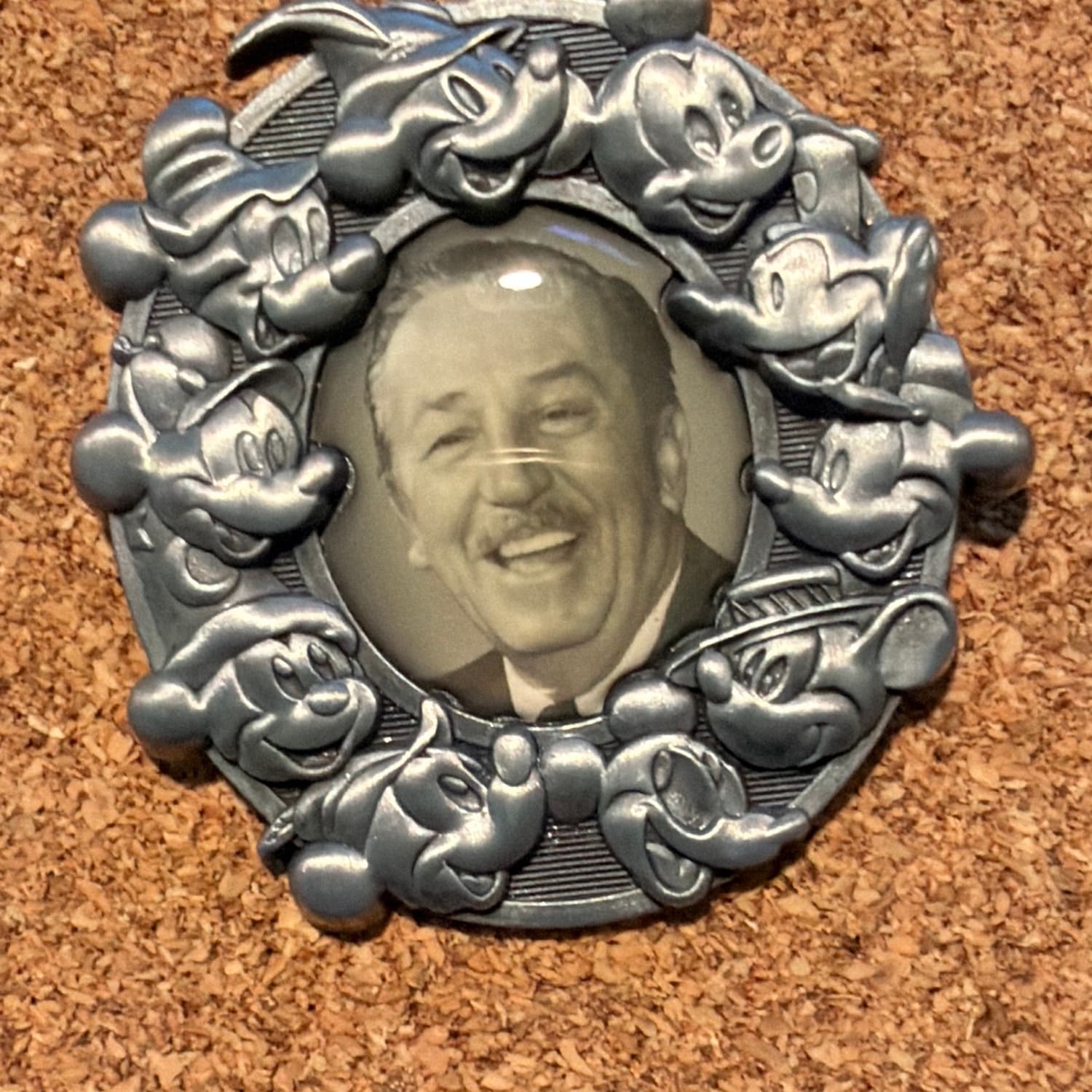 Walt Disney Portrait with Mickey Mouse Heads Frame Pewter Pin