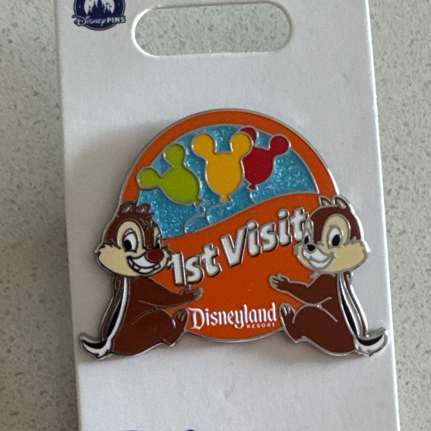 Chip and Dale Disneyland 1st Visit Button Disney Pin