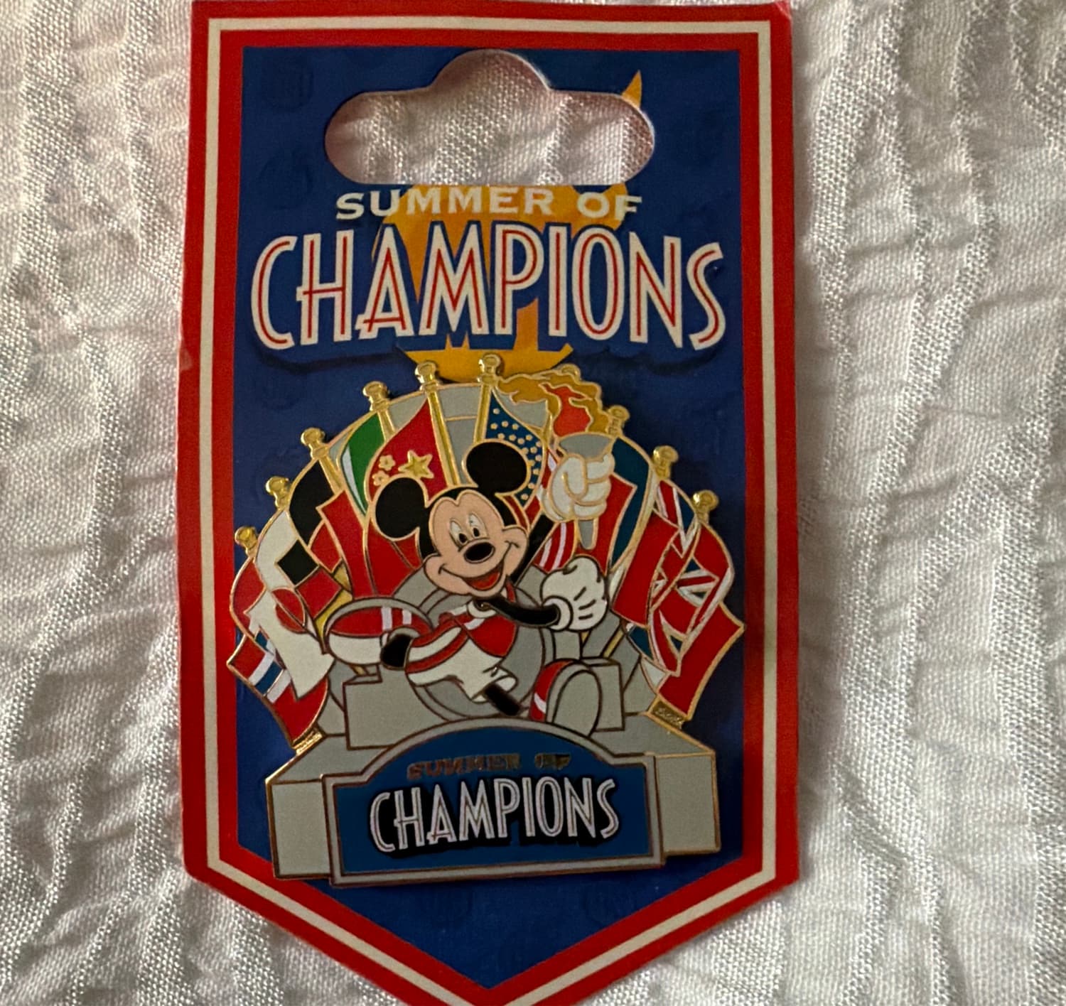 Disney Summer of Champions Mickey Flags Hat Collector's Pin front