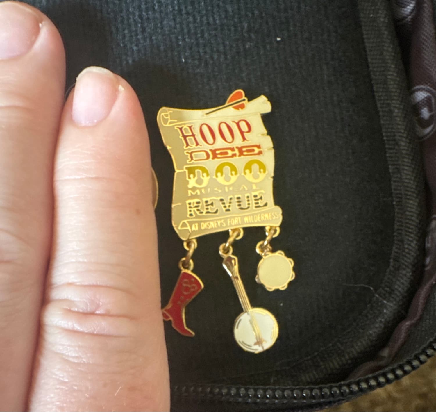Hoop Dee Doo Musical Revue Fort Wilderness Dangle Pin with Boot, Banjo, and Tambourine