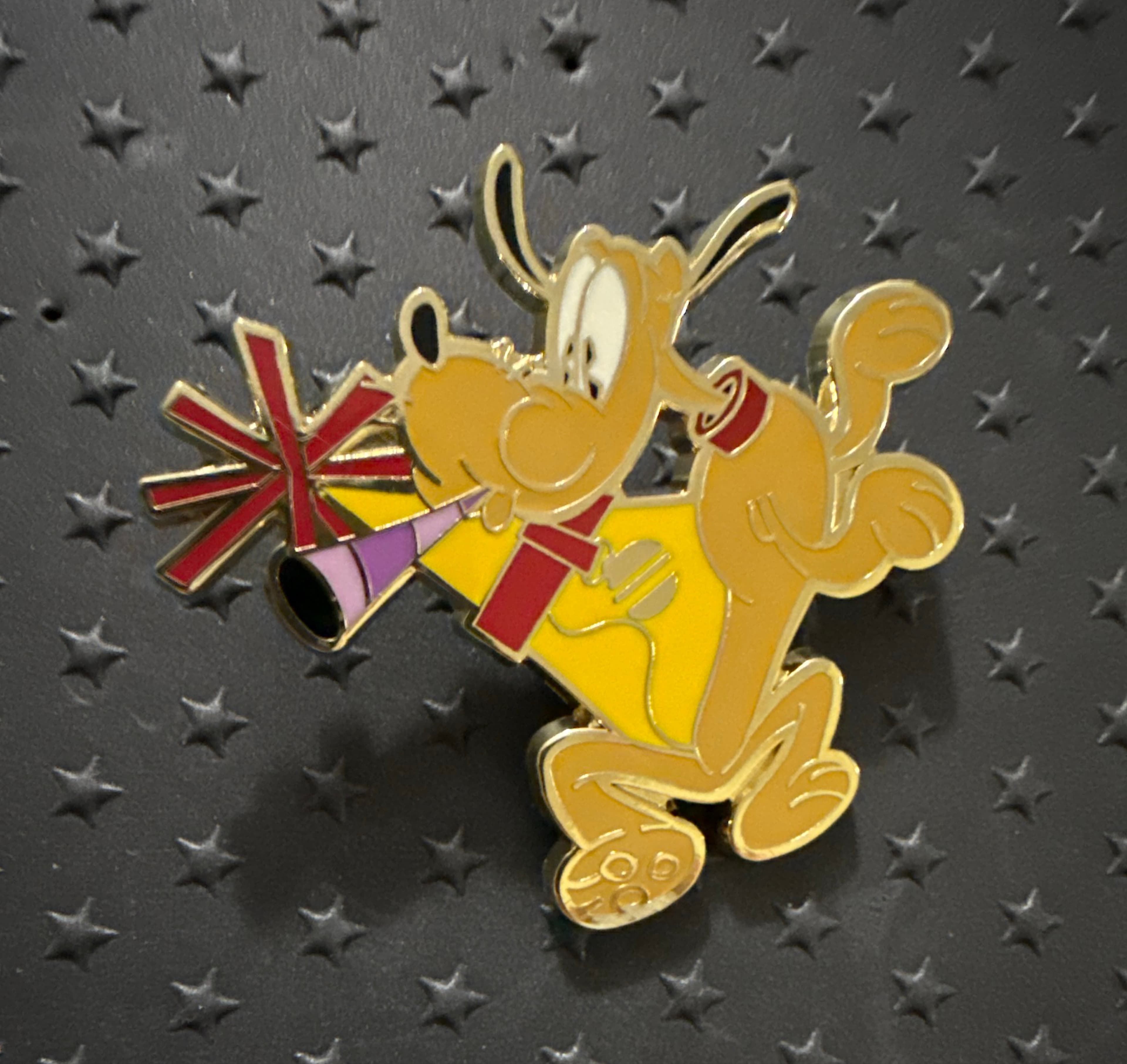 Pluto Celebrate Mickey 90th Birthday Party Hat Noise Maker Pin front