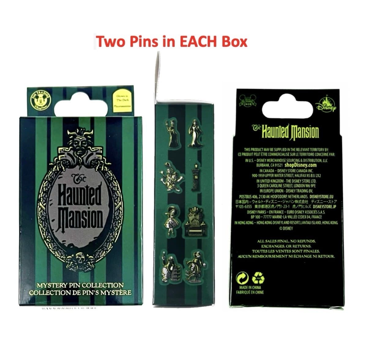 Haunted Mansion Mystery Pin Collection Glow In The Dark 2020 (2 pins per box) Unopened Box