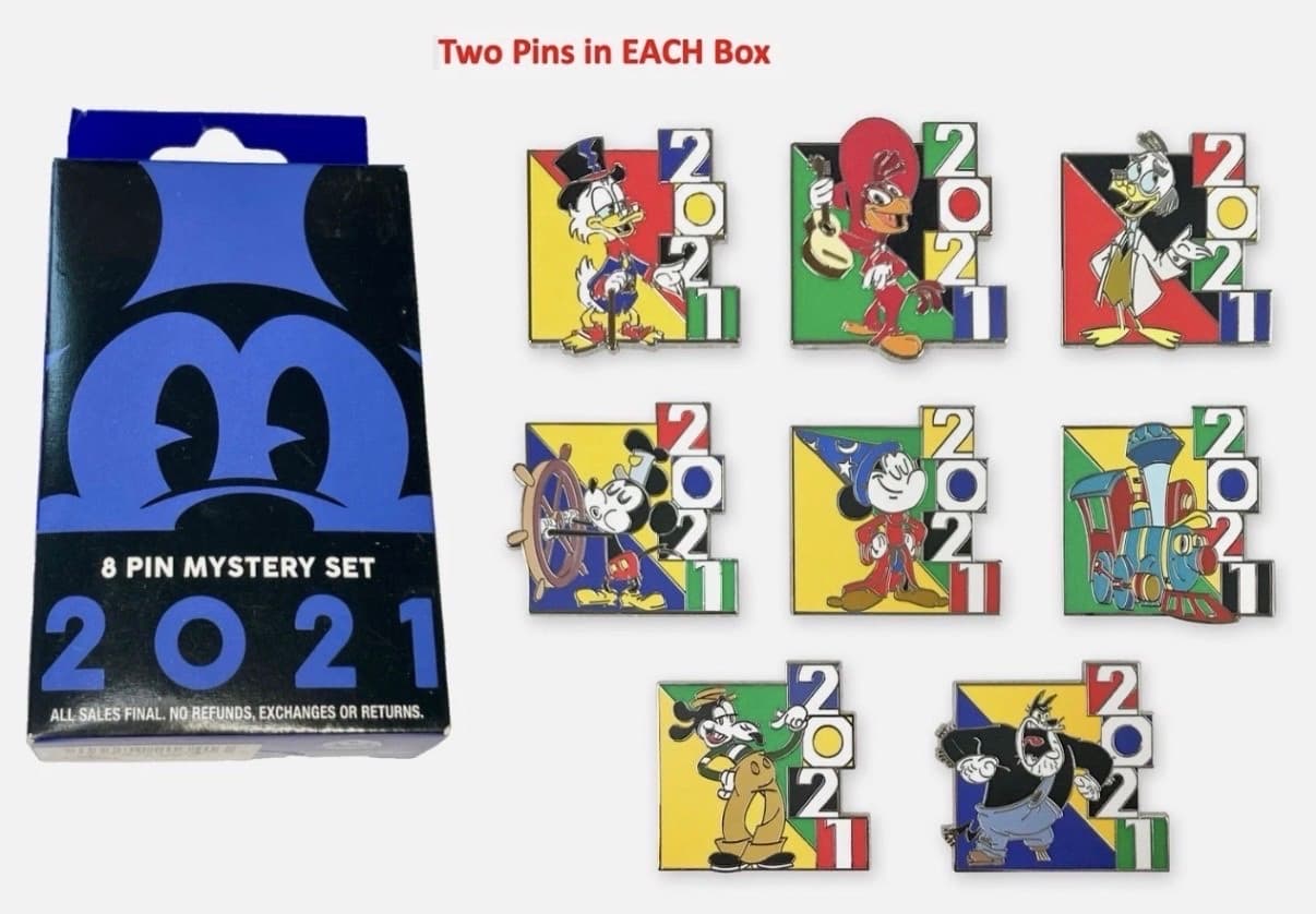Mickey Mouse and Friends 2021 Mystery Pin Set (2 pins per box) Unopened Box