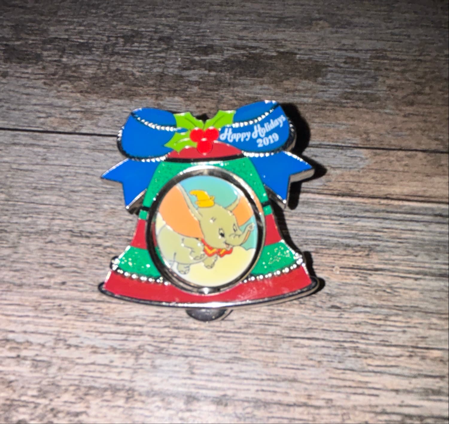 Disney Happy Holidays Dumbo Bell Spinner Pin 2019 front