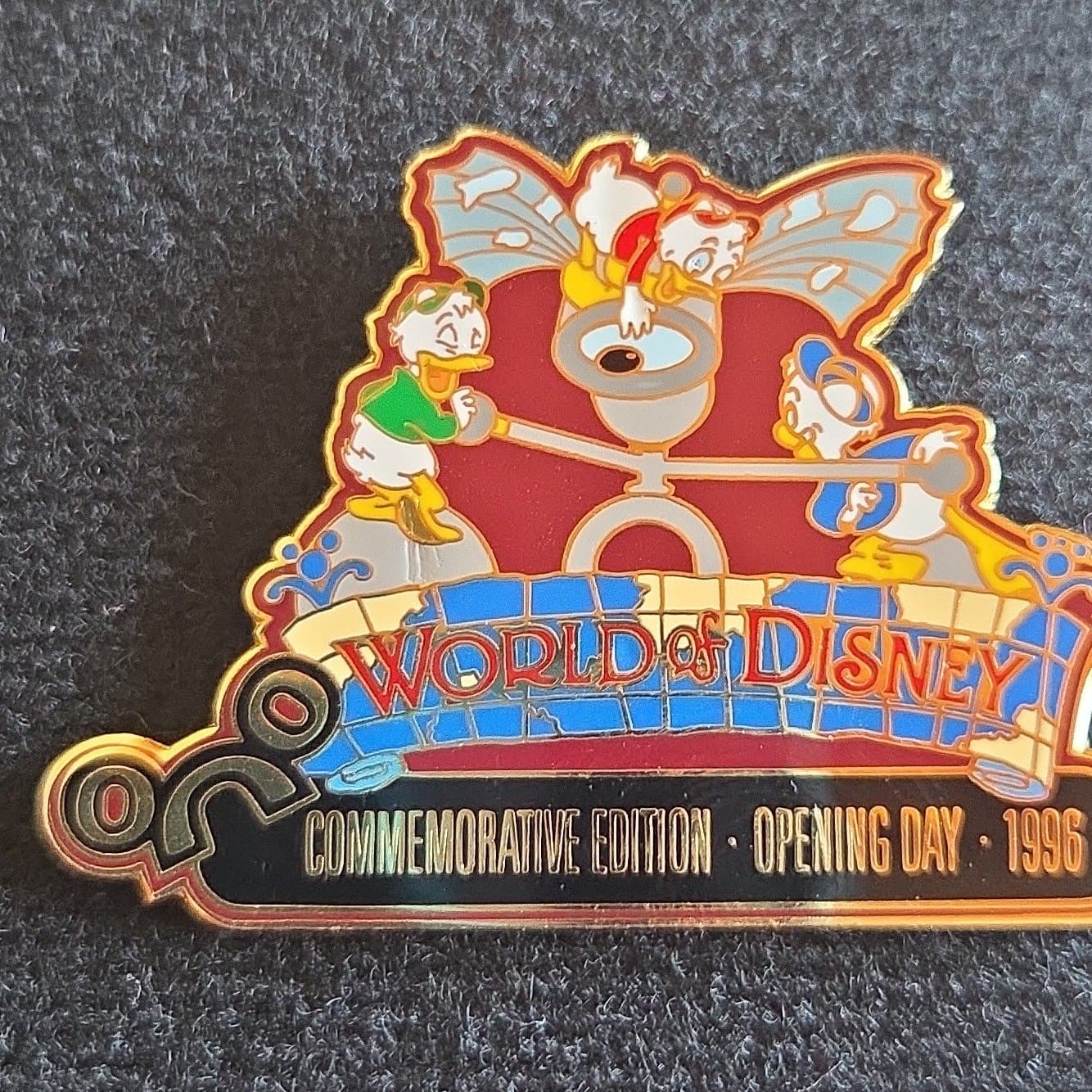 Disney "World of Disney" Opening Day 1996 Commemorative Edition Pin with Huey, Dewey, and Louie front